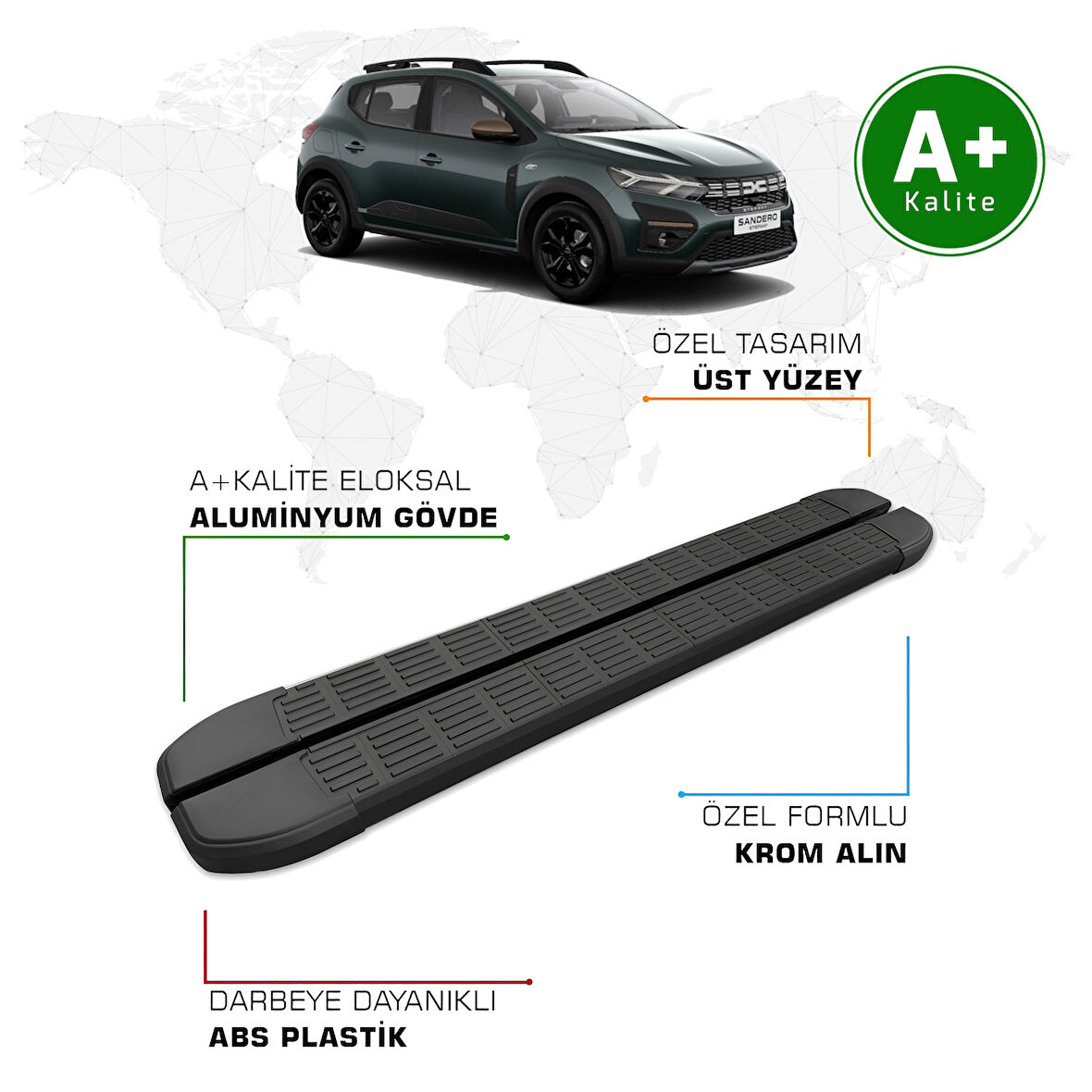 Dacia Sandero Yan Basamak 2020 Model ve Sonrası S-Line Siyah