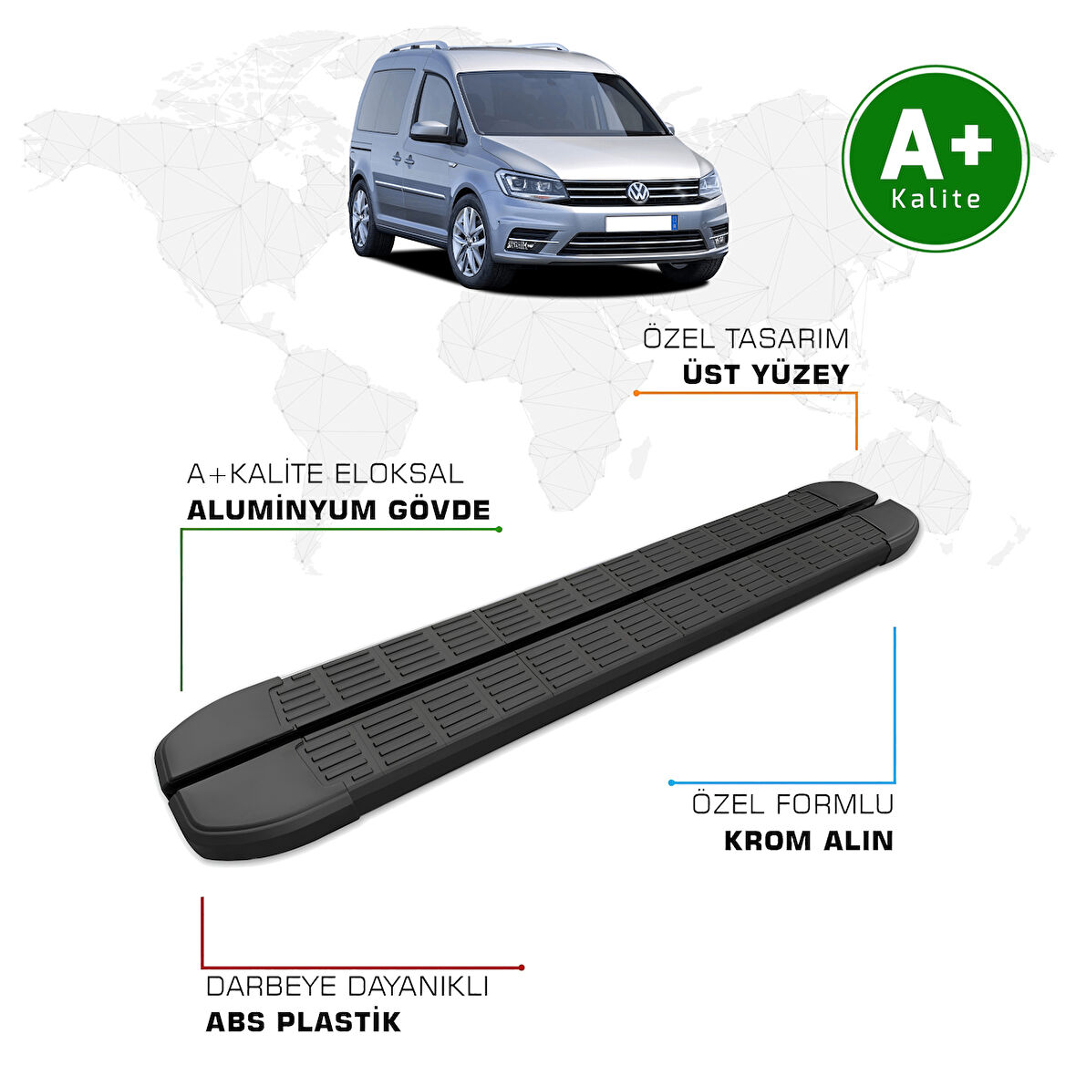 Volkswagen Caddy Yan Basamak 2004 – 2019 Model S-Line Siyah