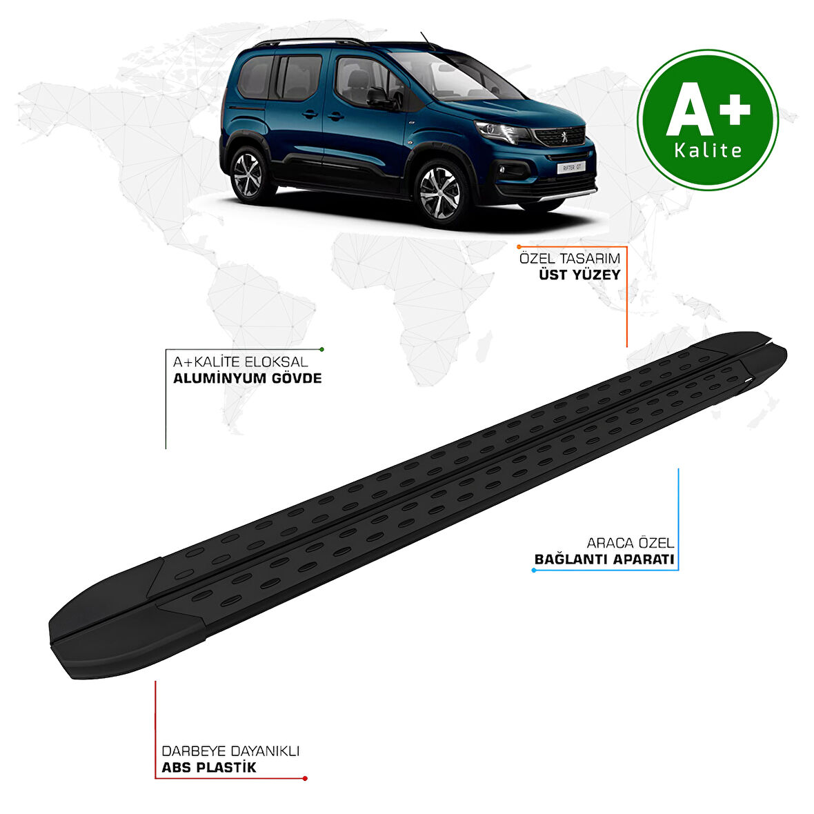 Peugeot Rifter Yan Basamak 2019 Model ve Sonrası TrimLine Siyah