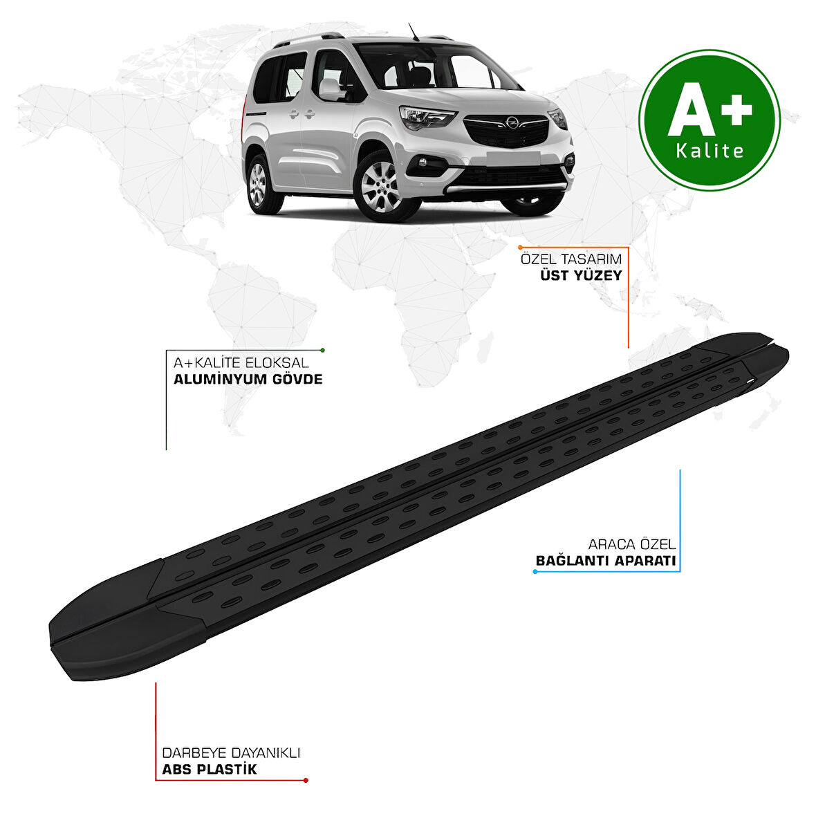 Opel Combo Yan Basamak Kısa Şasi 2019 Model ve Sonrası TrimLine Siyah