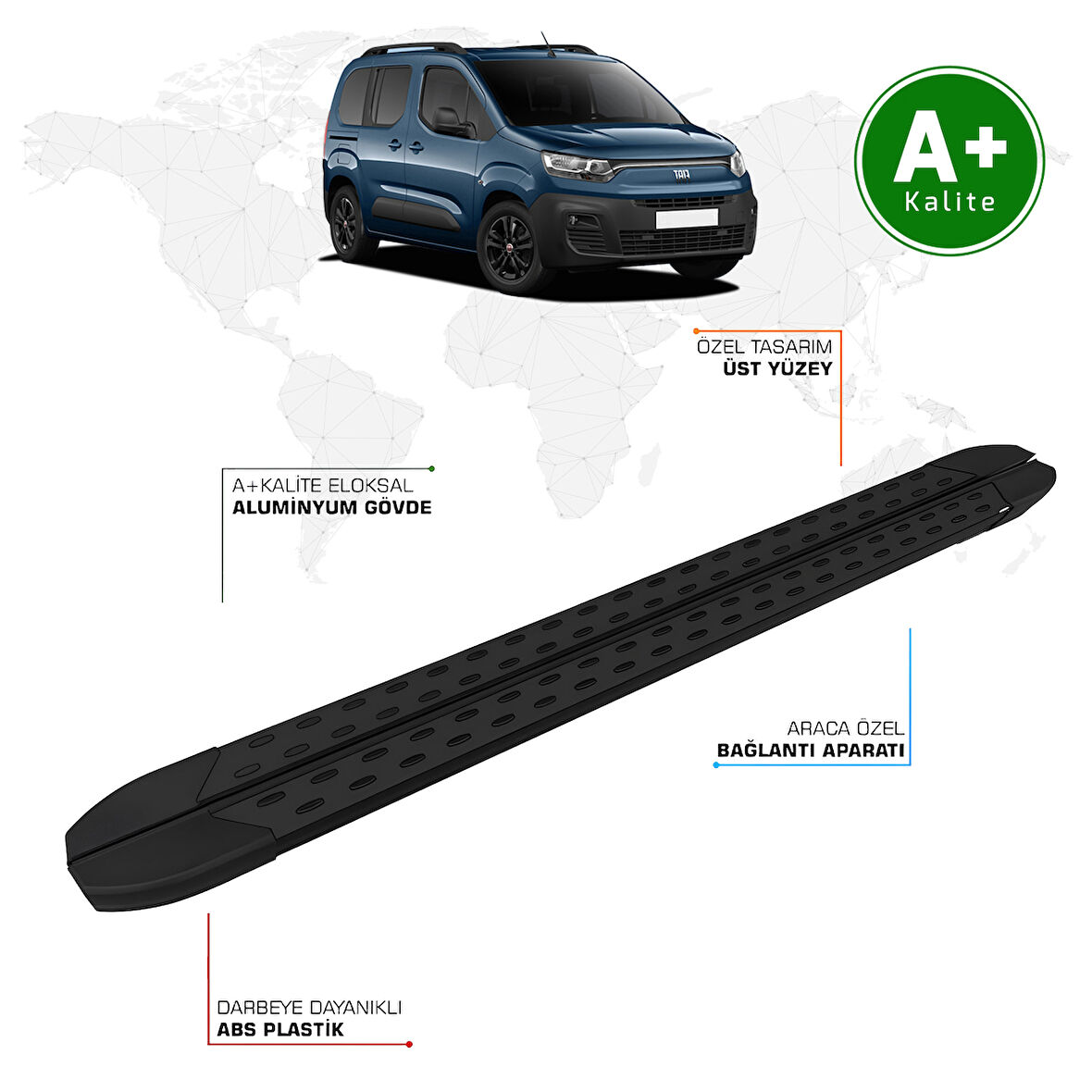 Fiat Doblo Yan Basamak Kısa Şasi 2023 Model ve Sonrası TrimLine Siyah