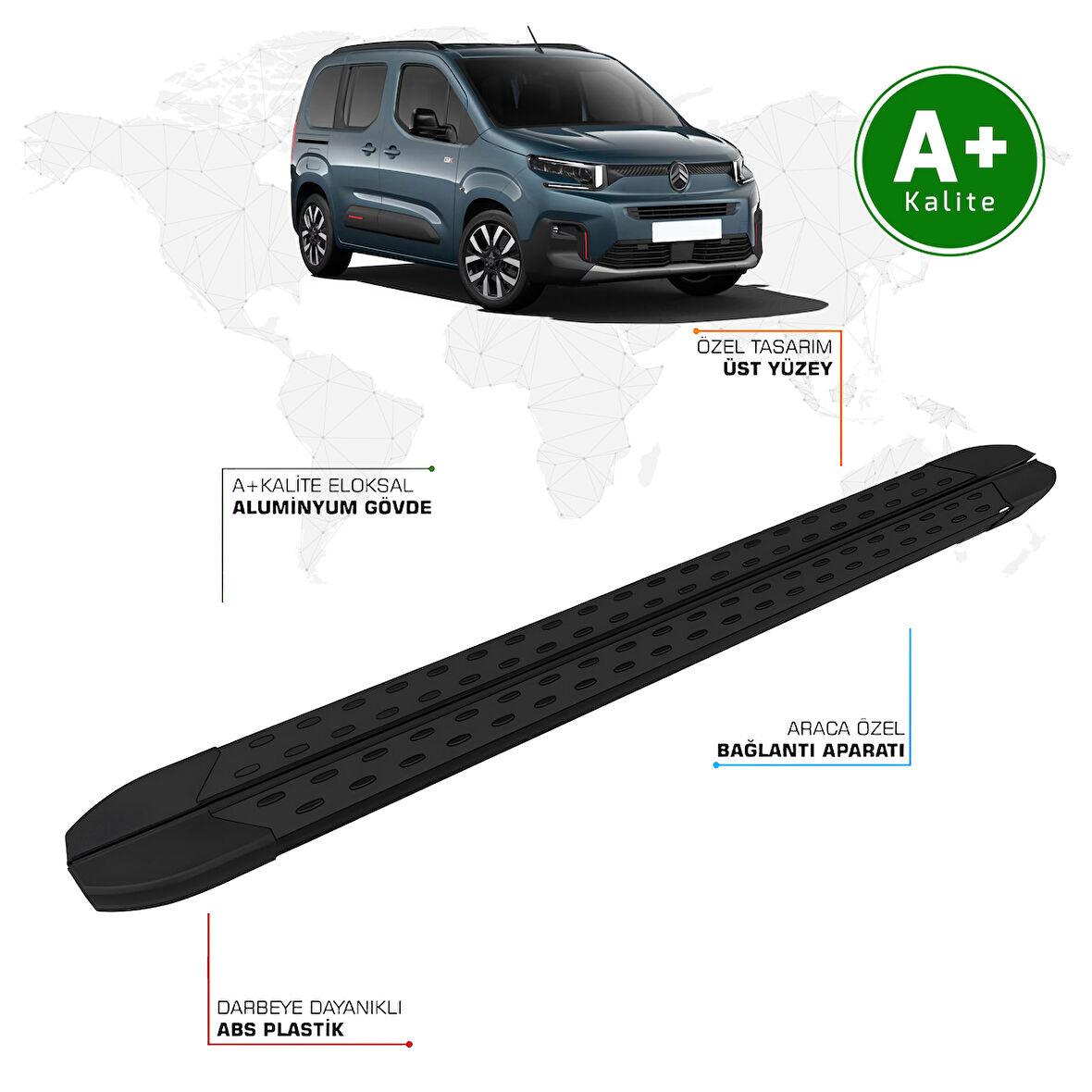 Citroen Berlingo Yan Basamak Kısa Şasi 2024 Model ve Sonrası TrimLine Siyah