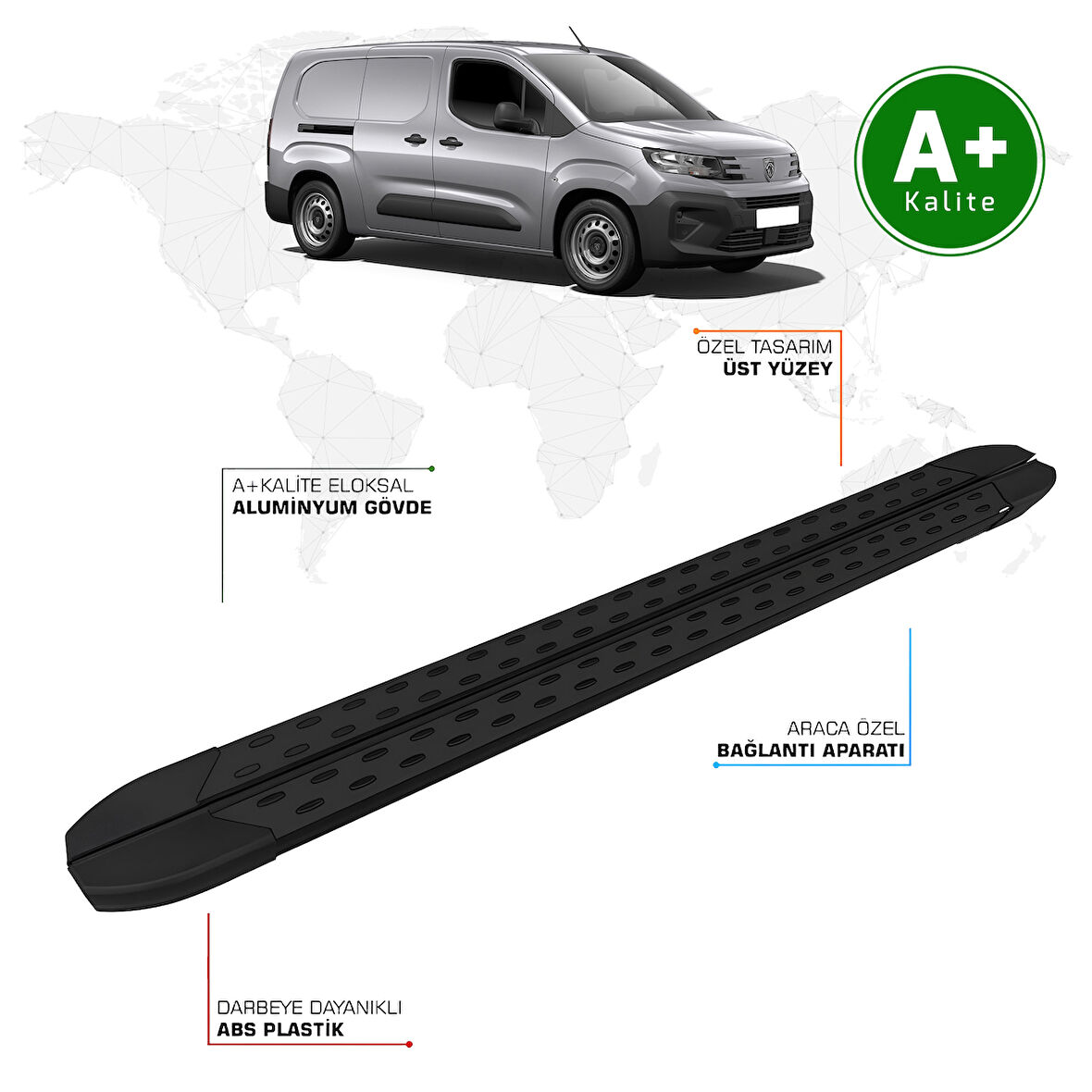 Peugeot Partner Yan Basamak Uzun Şasi 2024 Model ve Sonrası TrimLine Siyah