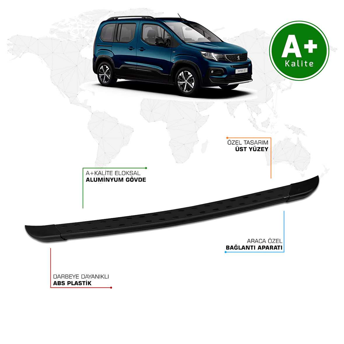 Peugeot Rifter Arka Basamak 2019 Model ve Sonrası TrimLine Siyah