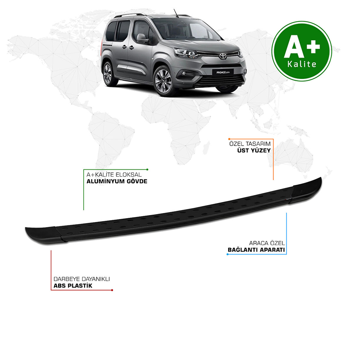 Toyota Proace City Arka Basamak Kısa Şasi 2019 Model ve Sonrası TrimLine Siyah