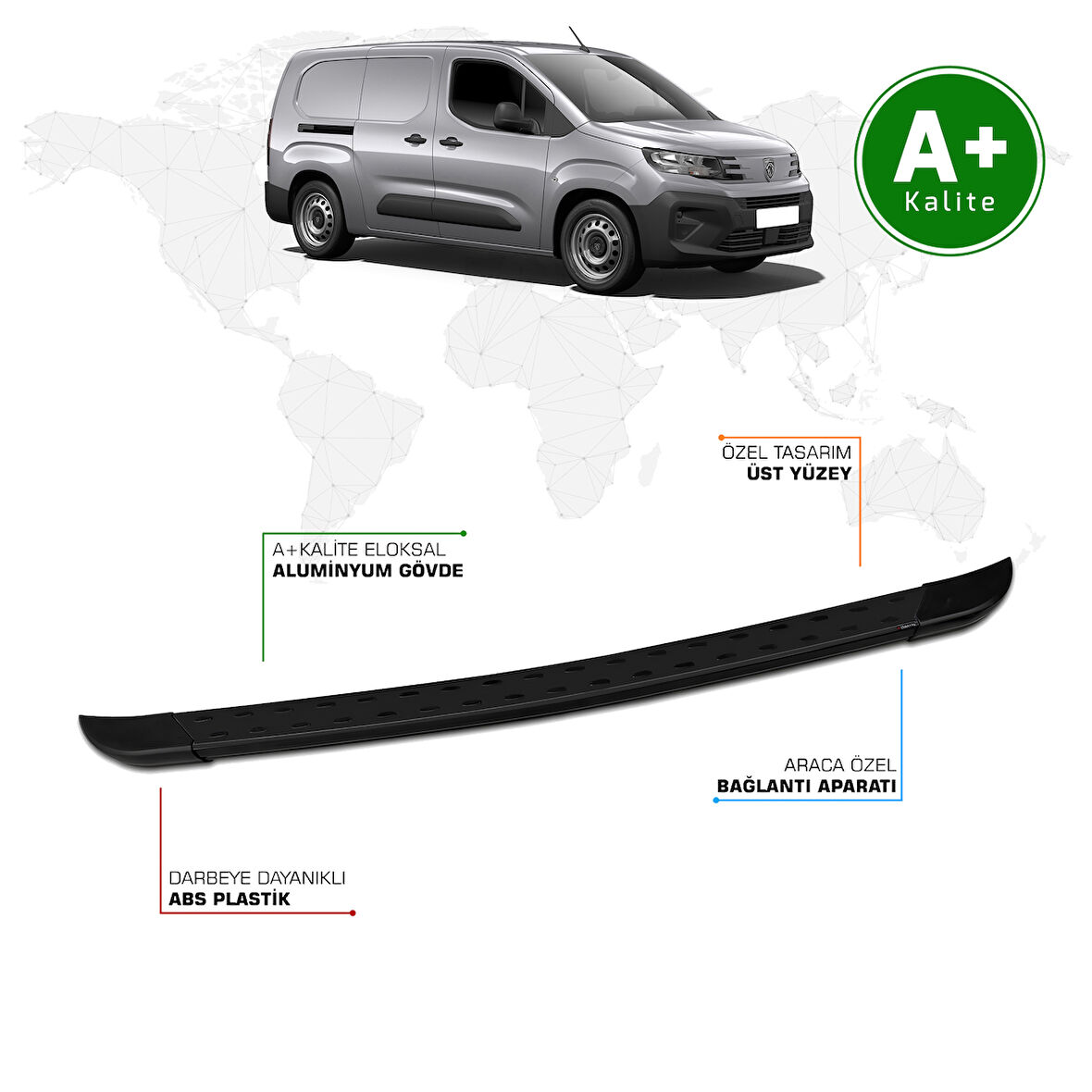 Peugeot Partner Arka Basamak Uzun Şasi 2024 Model ve Sonrası TrimLine Siyah