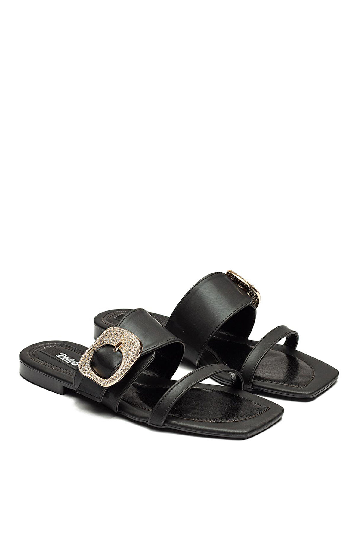 Kadın Deri Taban Taş Tokalı Terlik SİYAH 13005