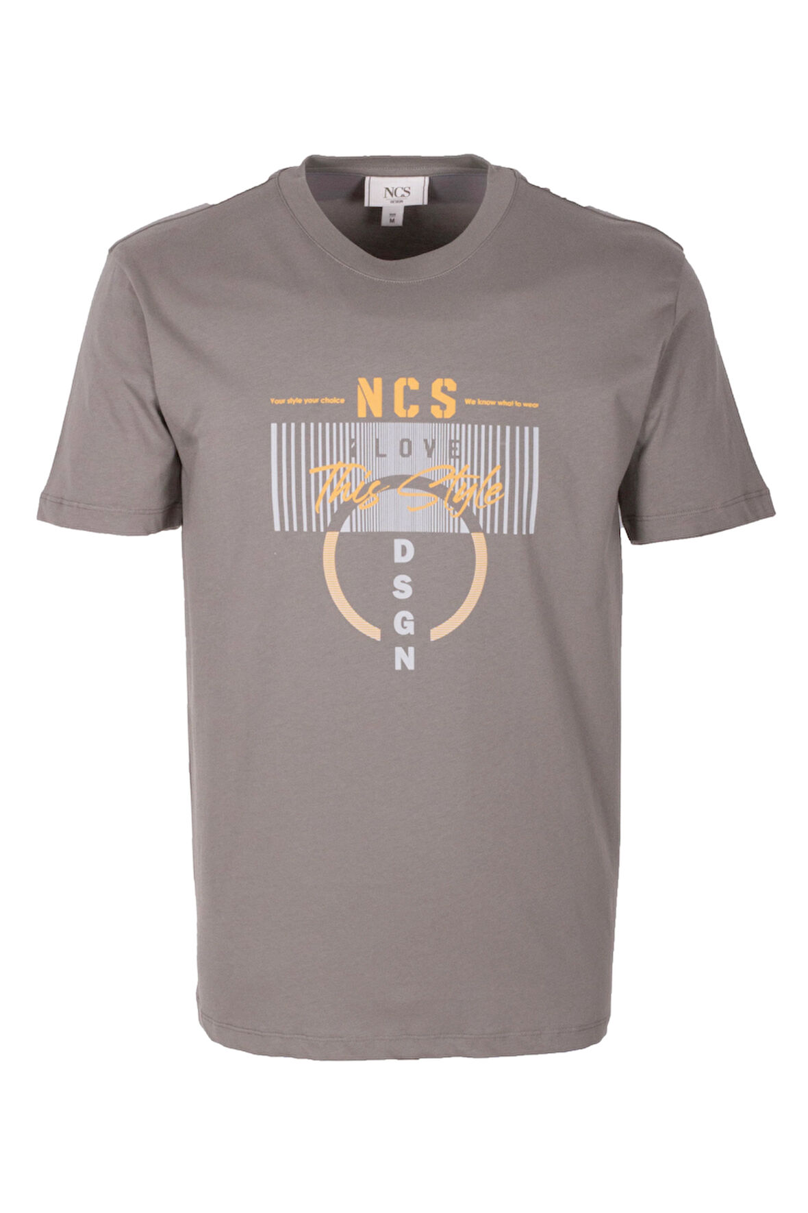 Erkek Tişört Bisiklet Yaka Slim Fit Açık Haki %100 Pamuk Baskılı T-shirt NCS JEANS 1300