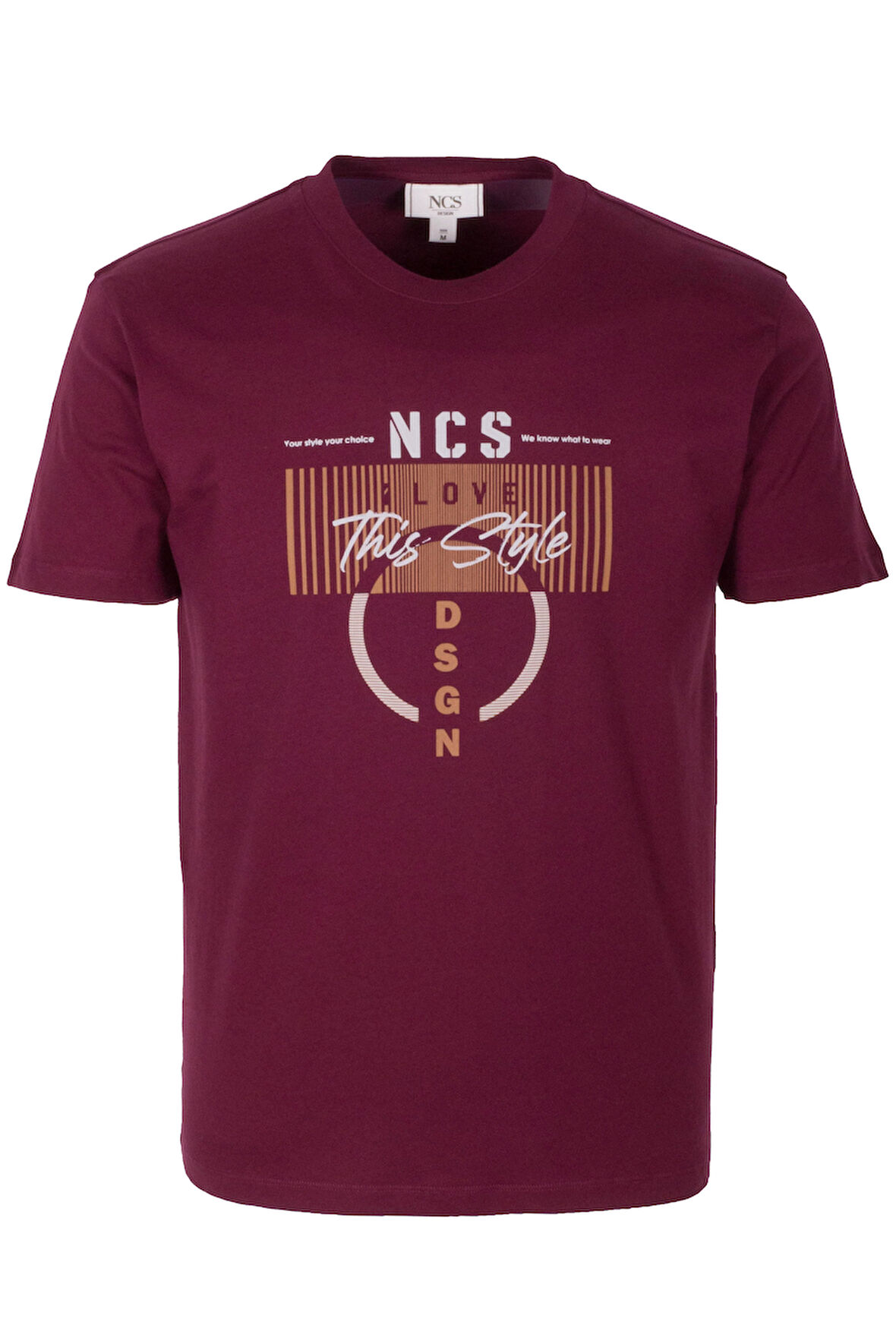 Erkek Tişört Bisiklet Yaka Slim Fit Bordo %100 Pamuk Baskılı T-shirt NCS JEANS 1300