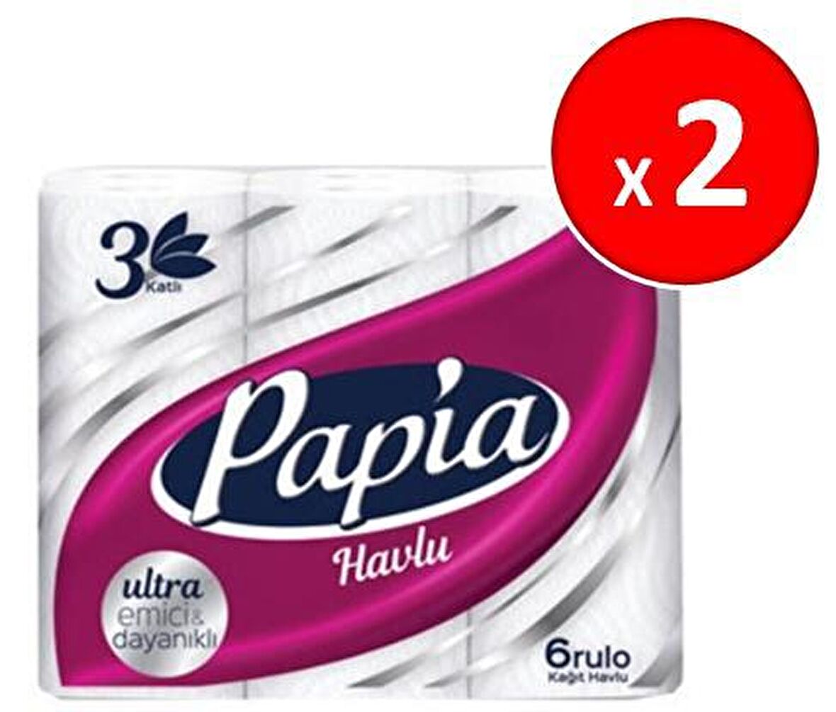 Papia 3 Katlı 6'lı Kağıt Havlu x 2 Adet