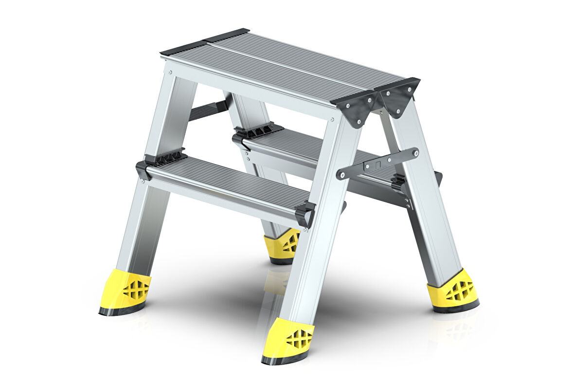 Elmas Serisi 2+2 Basamaklı Çift Çıkışlı Alüminyum Katlanır Merdiven