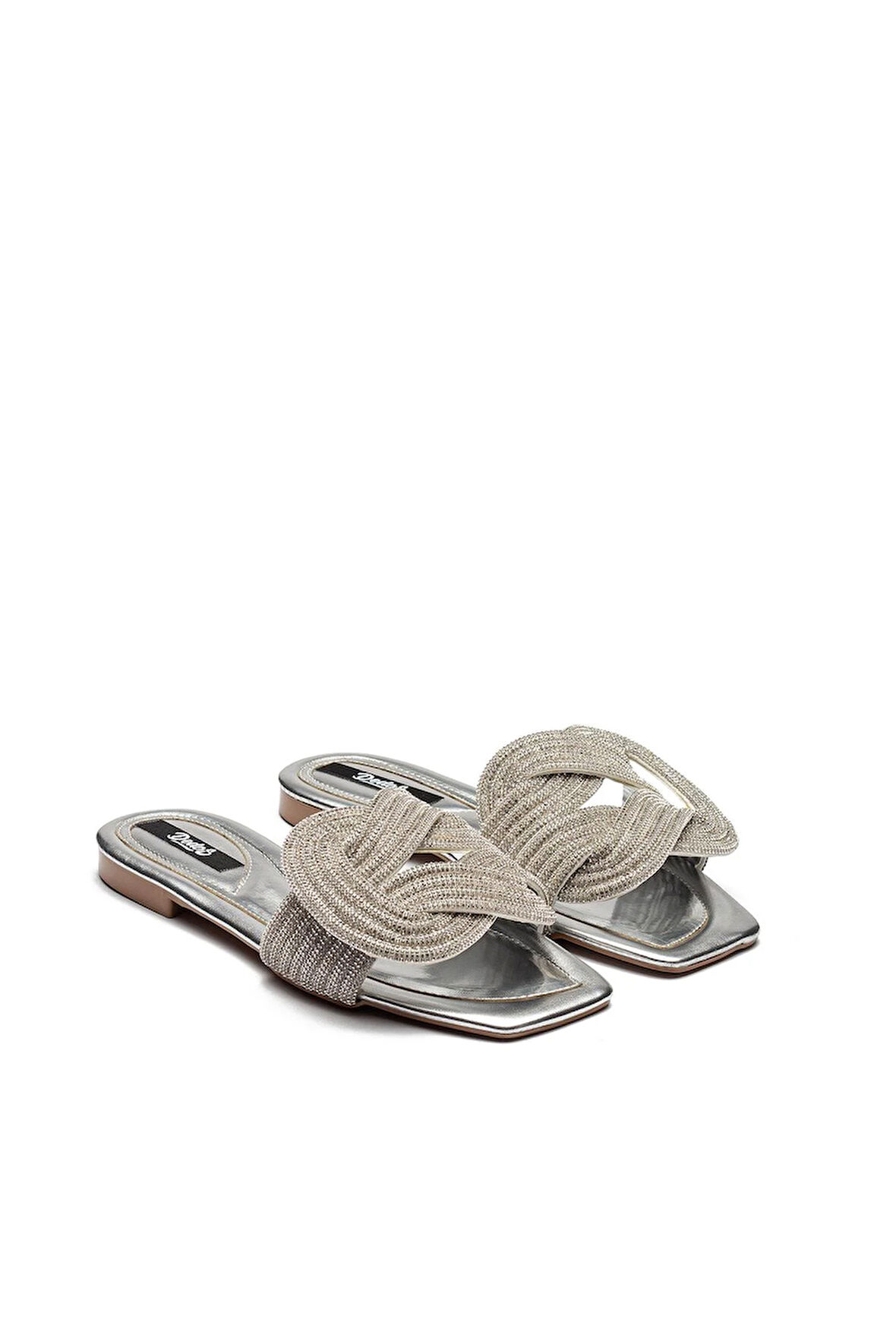 Kadın Taş Örgü Detaylı Ev Terliği Gümüş 13040