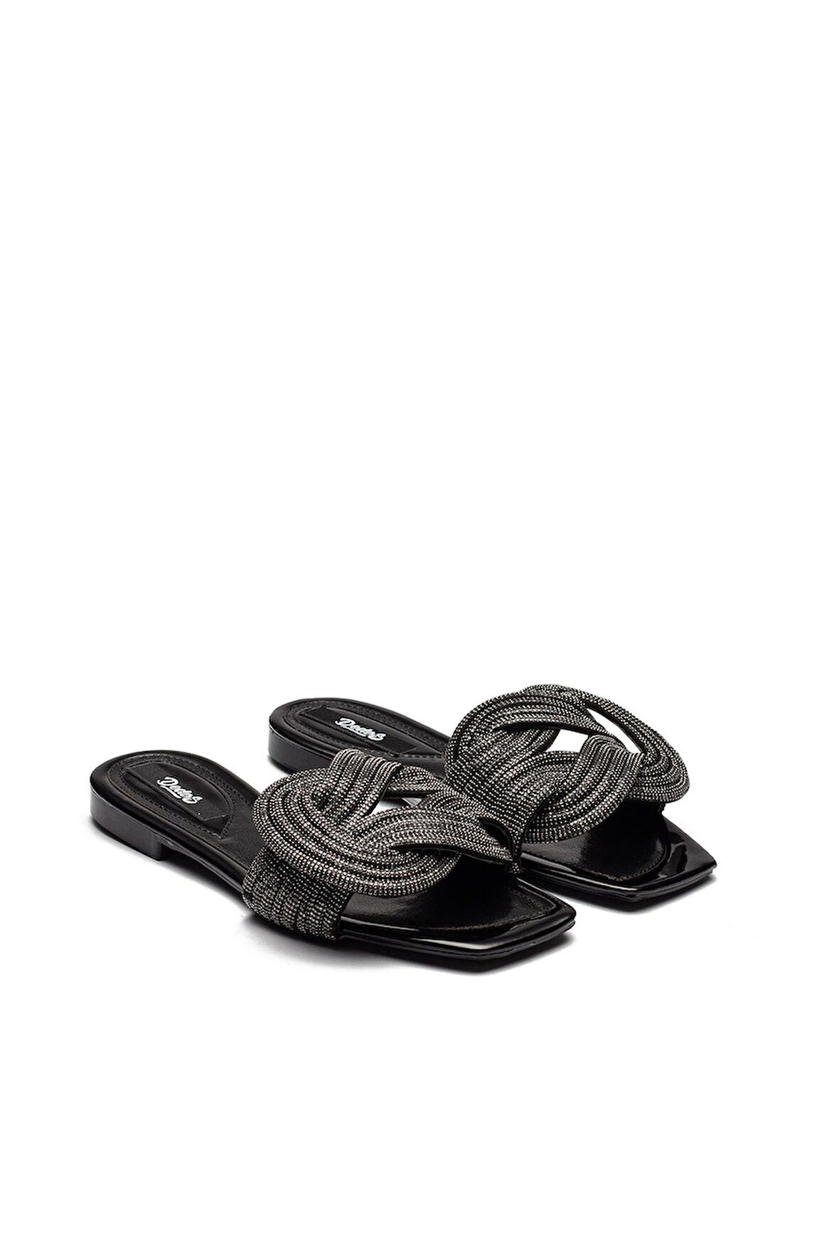 Kadın Taş Örgü Detaylı Ev Terliği Siyah 13040