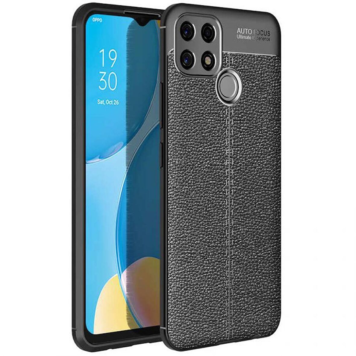 Smcase Oppo A15 Kılıf Kamera Korumalı Deri Dokulu Silikon