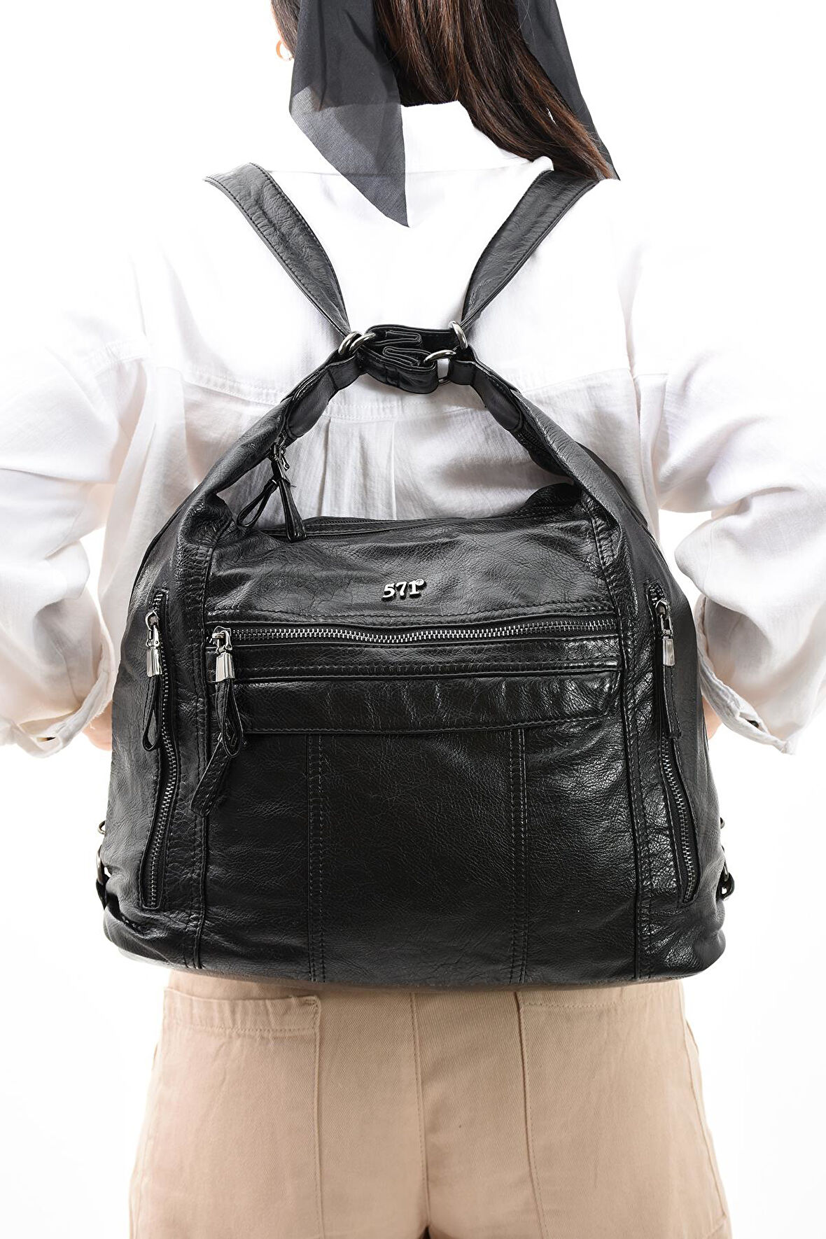 Suni Deri Yumuşak Dokumalı Sırt Omuz Çantası Siyah (Model: 571-11-13B) 