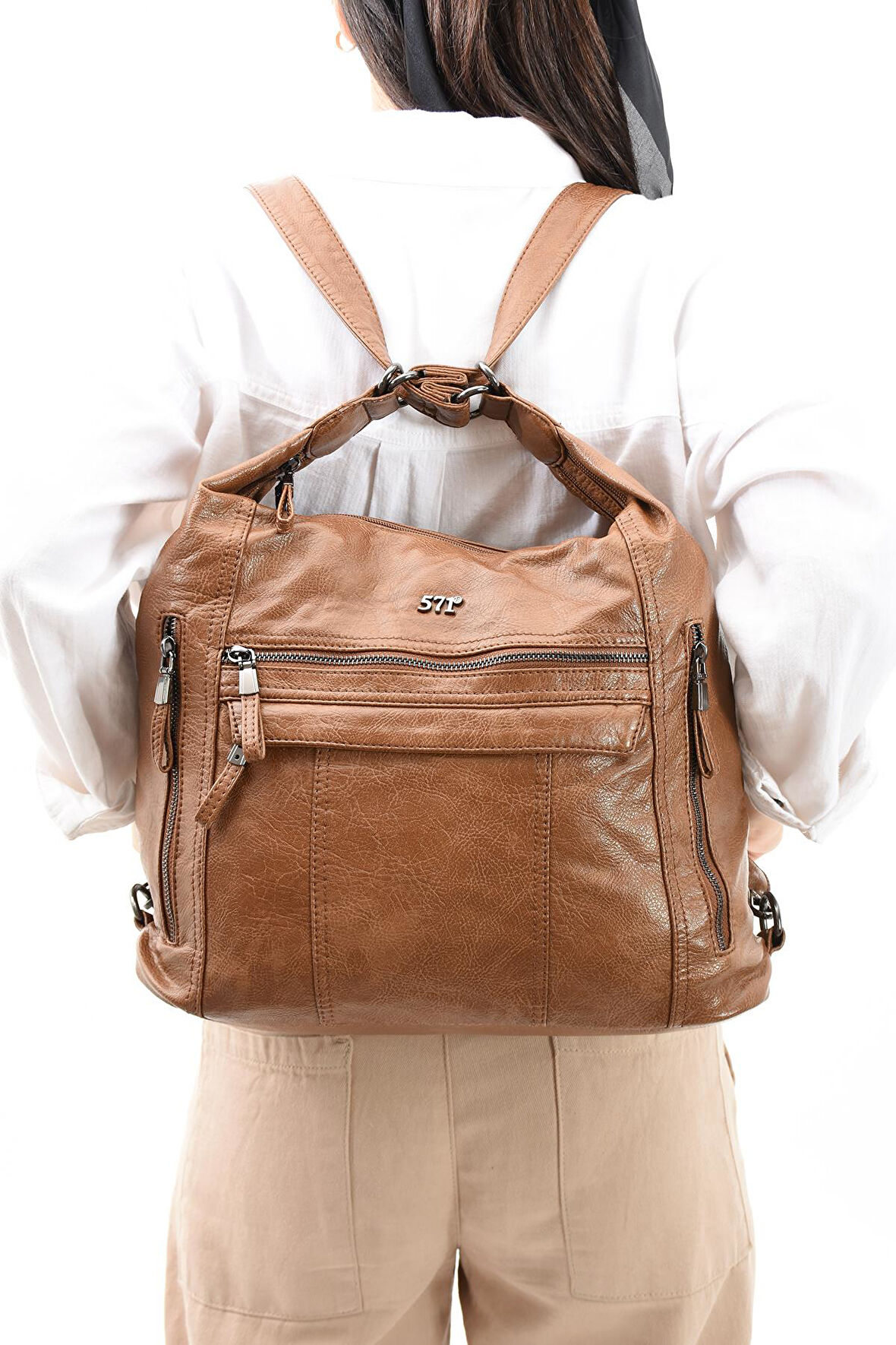 Suni Deri Yumuşak Dokumalı Sırt Omuz Çantası Taba (Model: 571-11-13B) 