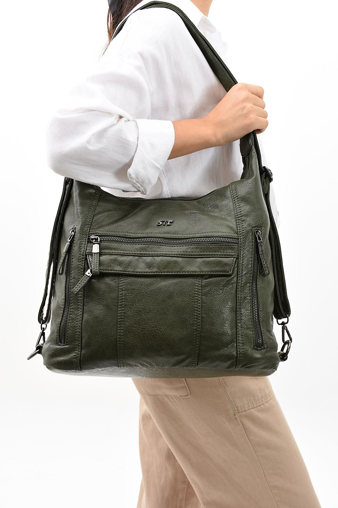 Suni Deri Yumuşak Dokumalı Sırt Omuz Çantası Yeşil (Model: 571-11-13B) 