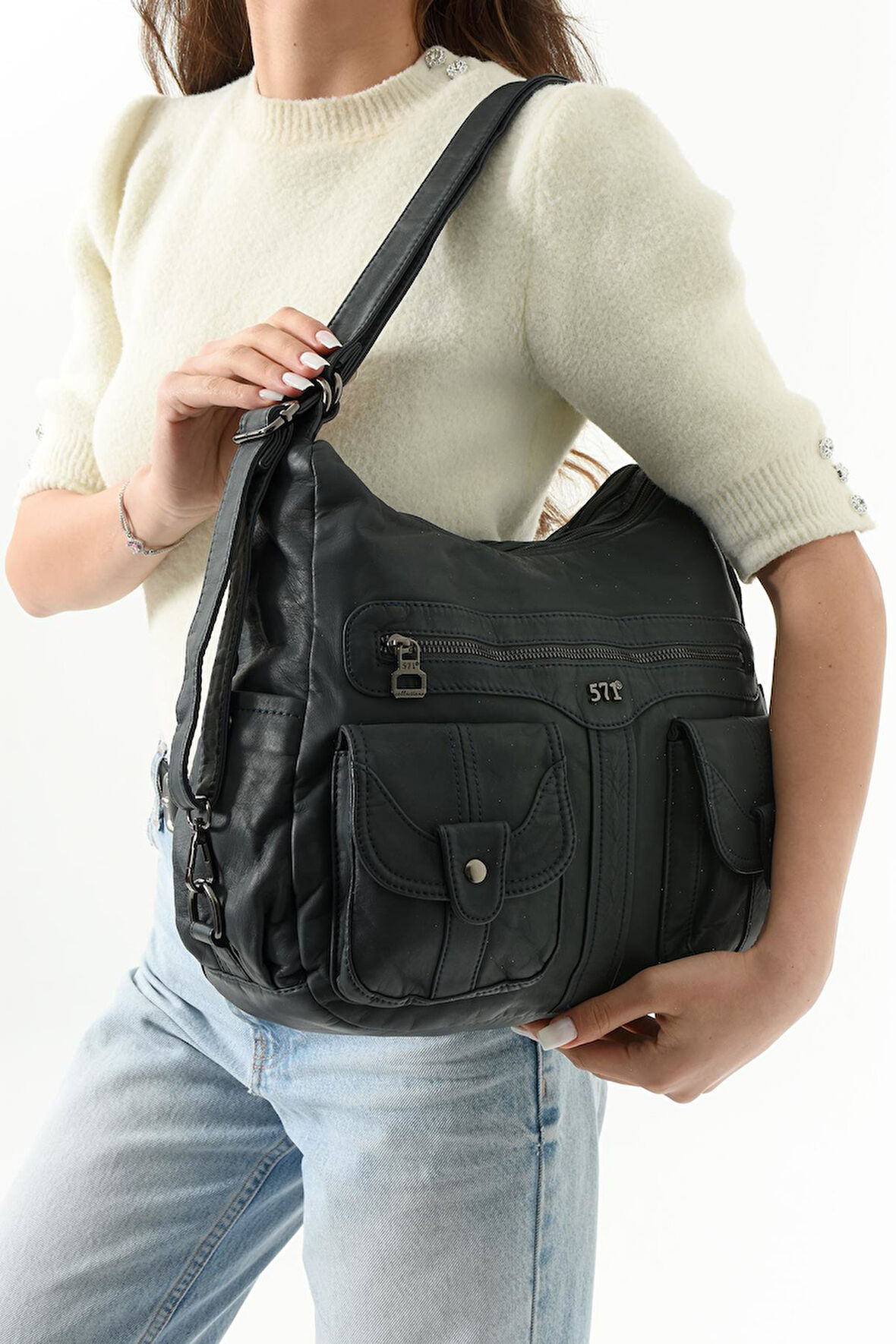 Suni Deri Sırt Çantası Mavi (Model: 571-13-10B)