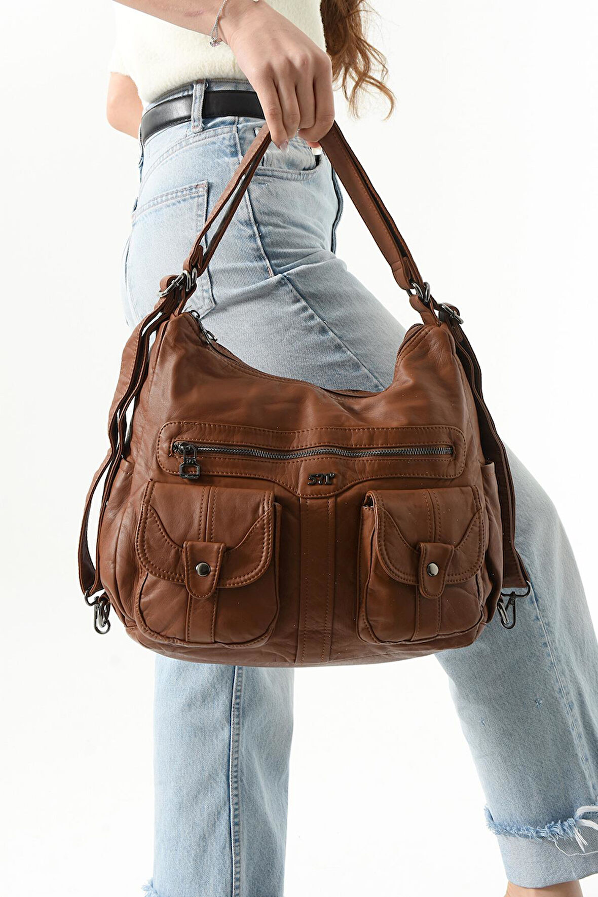Suni Deri Sırt Çantası Taba (Model: 571-13-10B)
