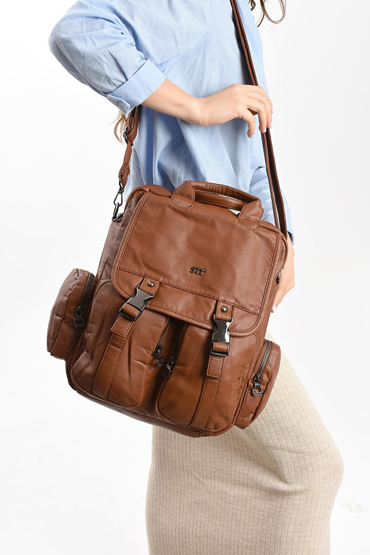 Suni Deri Omuz Çantası Taba (Model: 571-13-10H) 