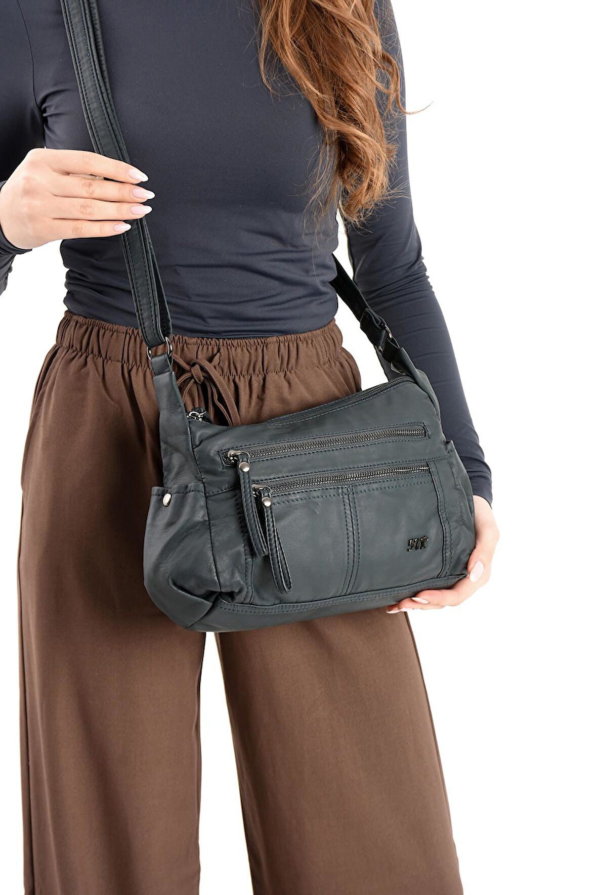 Suni Deri Omuz Çantası Mavi (Model: 571-13-10M) 