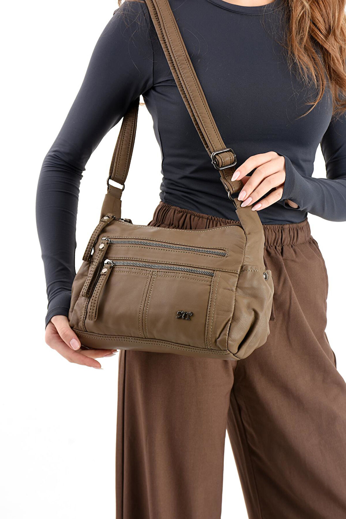 Suni Deri Omuz Çantası Vizon (Model: 571-13-10M) 