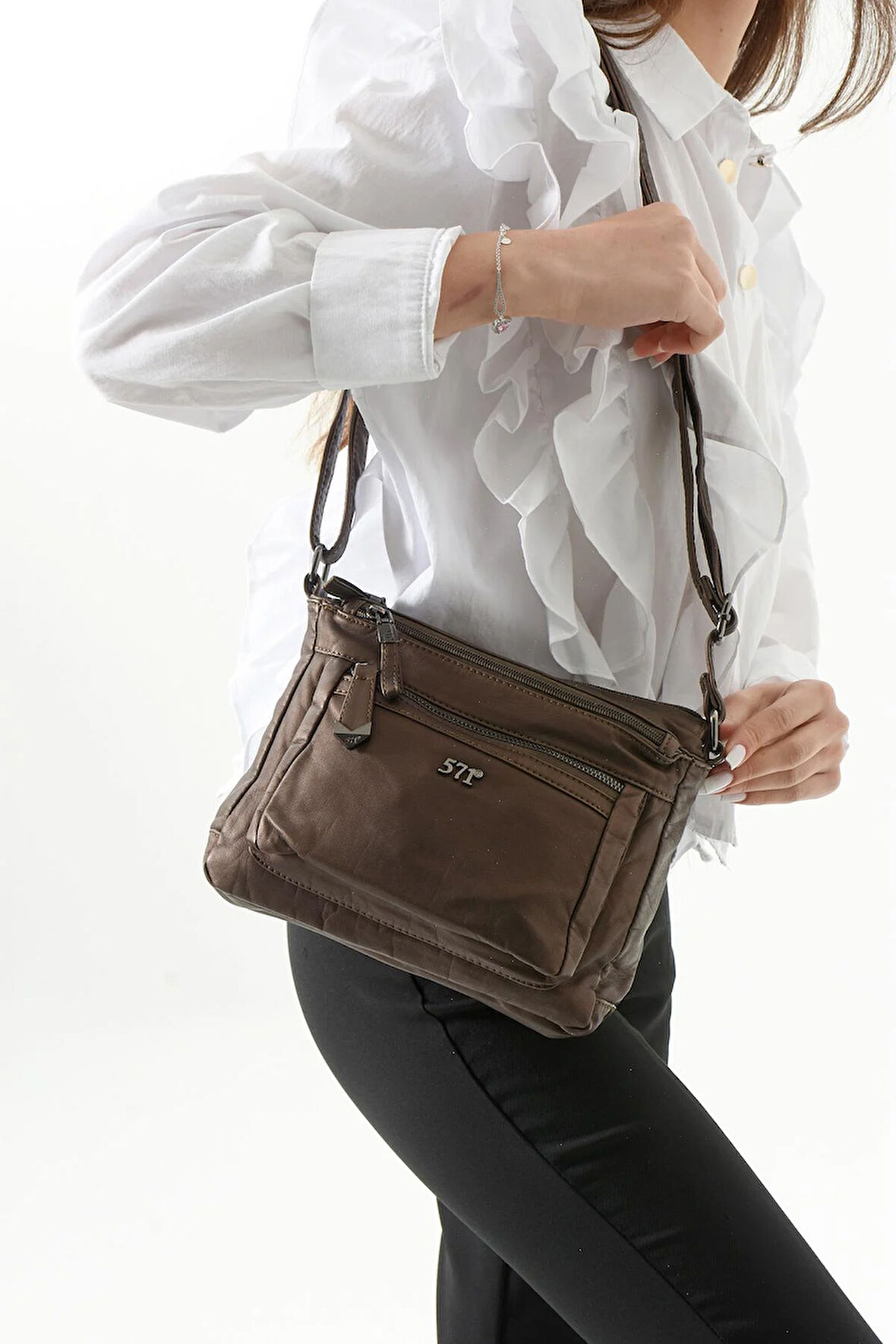 Suni Deri Omuz Çantası Bronz (Model: 571-13-10J) 