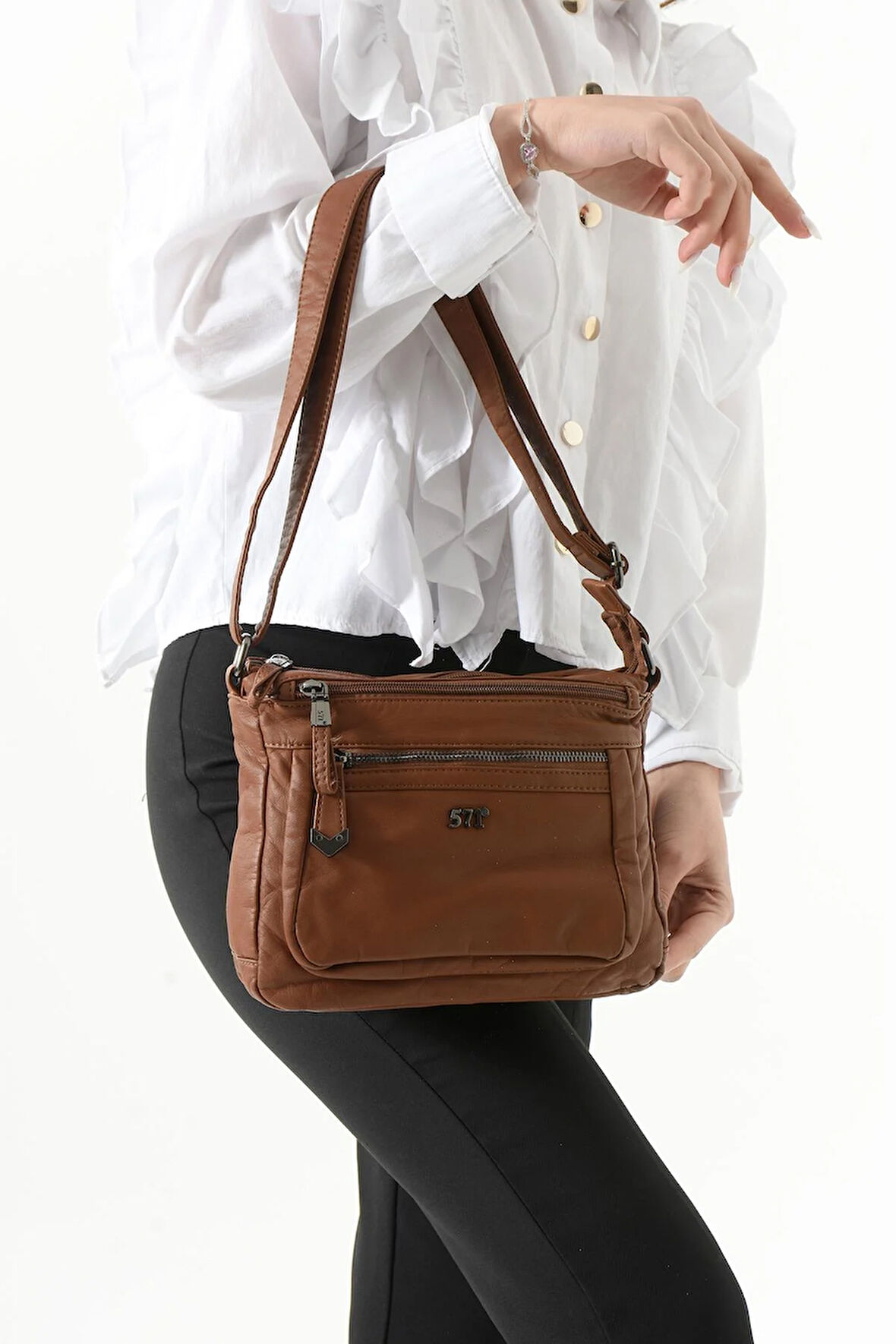 Suni Deri Omuz Çantası Taba (Model: 571-13-10J) 