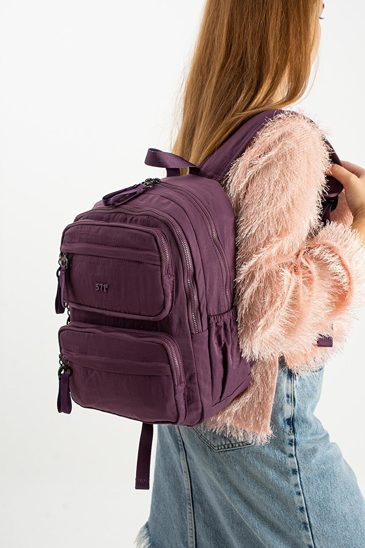 Yumuşak Dokulu Ultra Hafif, Esnek ve Su Geçirmez Polyamid Kumaş Sırt Çantası Mor Model: (571-13-14A)