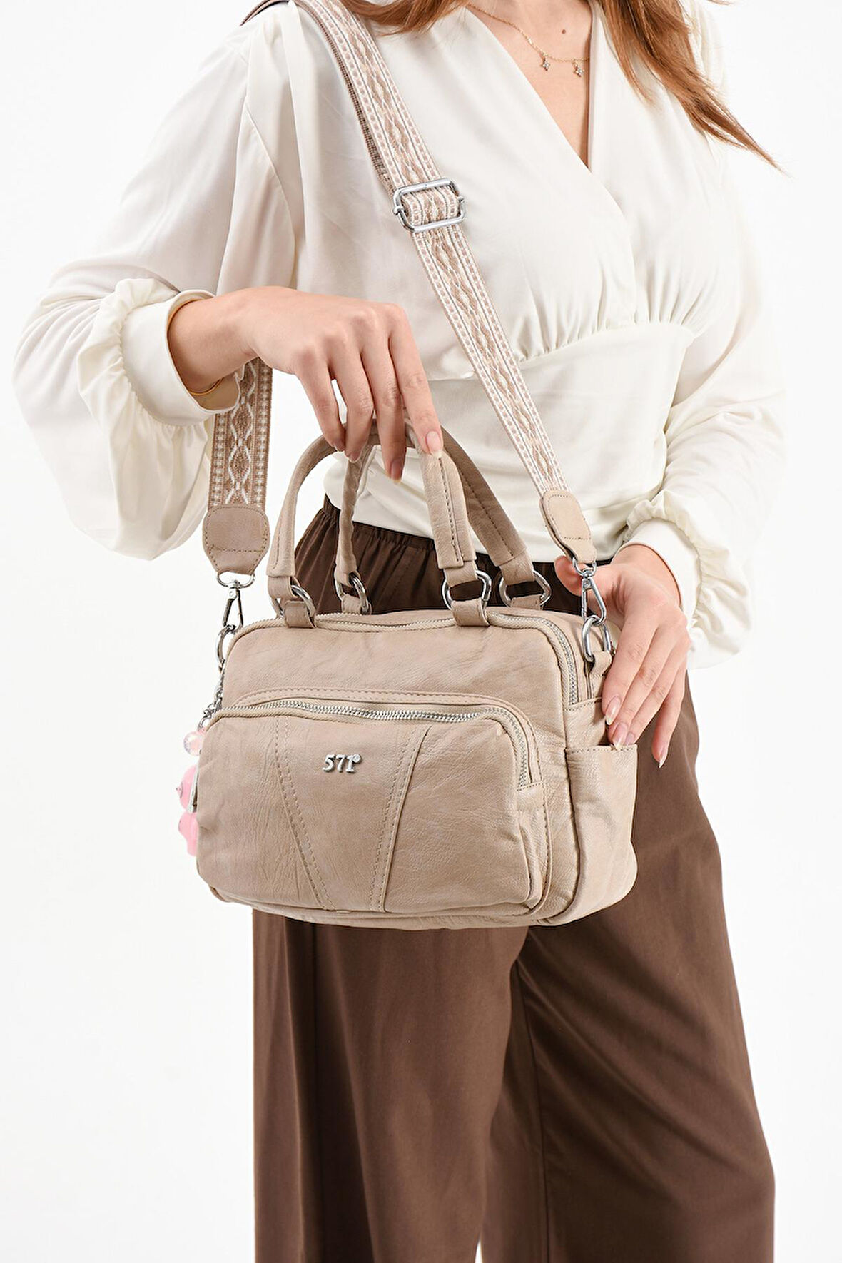 Suni Deri Omuz Çantası Vizon (Model: 571-13-17G) 