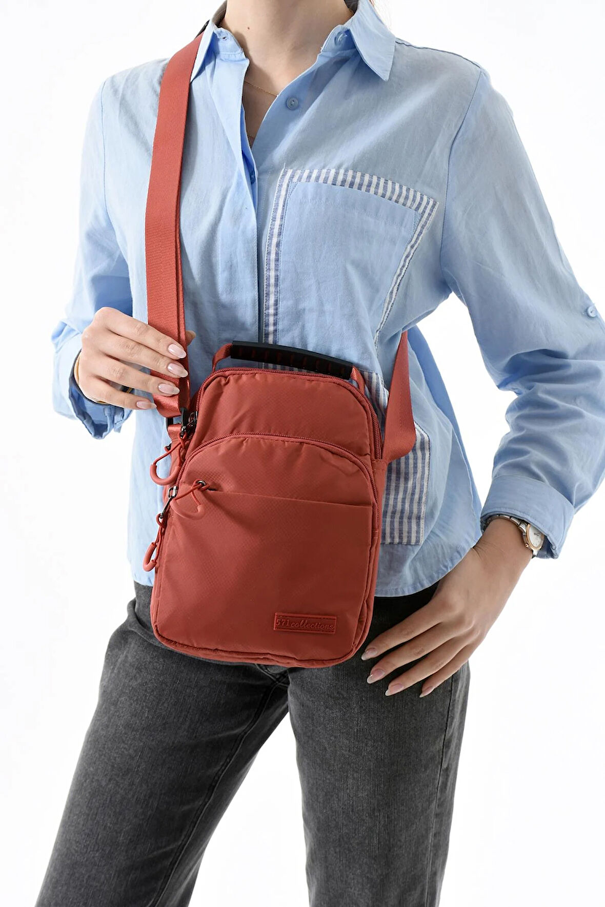 Üç Bölmeli Unisex Göğüs (Bodybag) - El Çantası Kiremit (Model: 571-9P) 