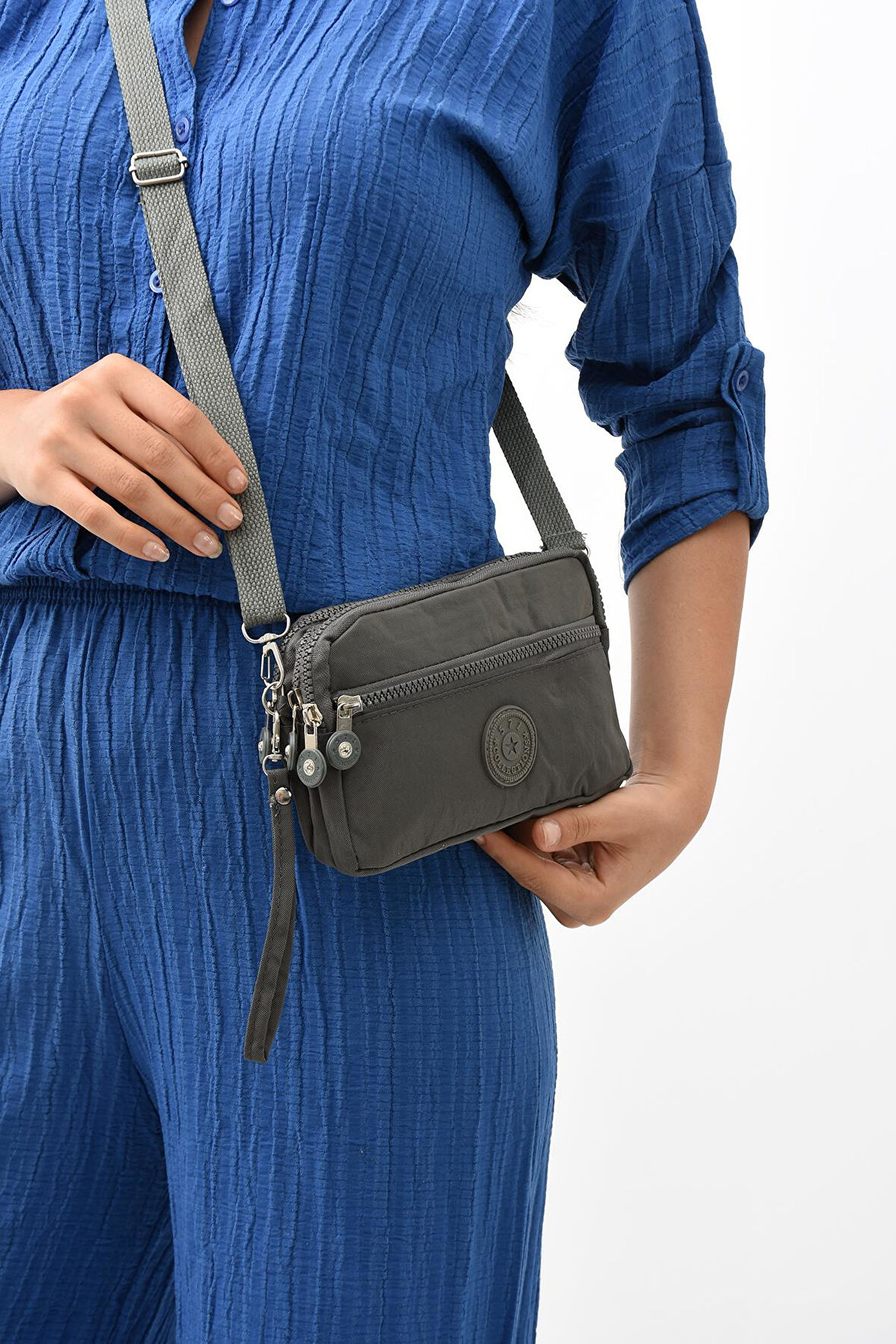 Çapraz Askılı Üç Bölmeli Cüzdan Telefonluk Gri (Model: 571-15E)