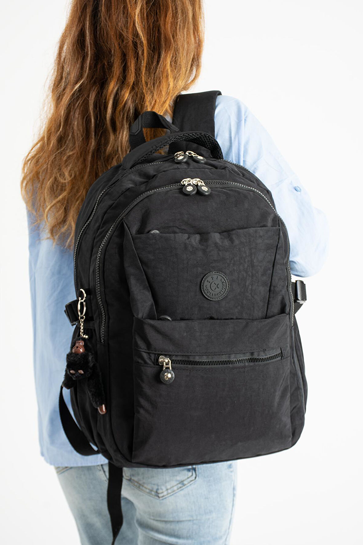 Ultra Hafif Çok Cepli Krinkıl Sırt Çantası Unisex Siyah (Model: 571-3A)