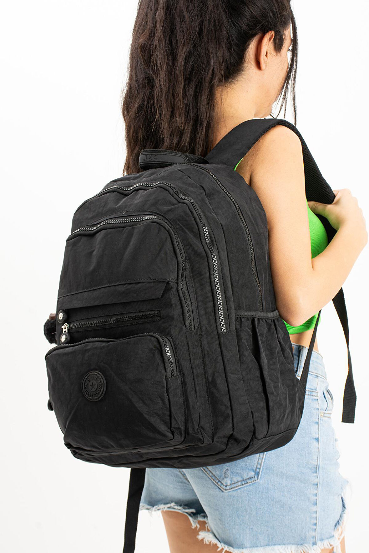 Ultra Hafif Çok Cepli Krinkıl Sırt Çantası Unisex Siyah (Model: 571-3B)