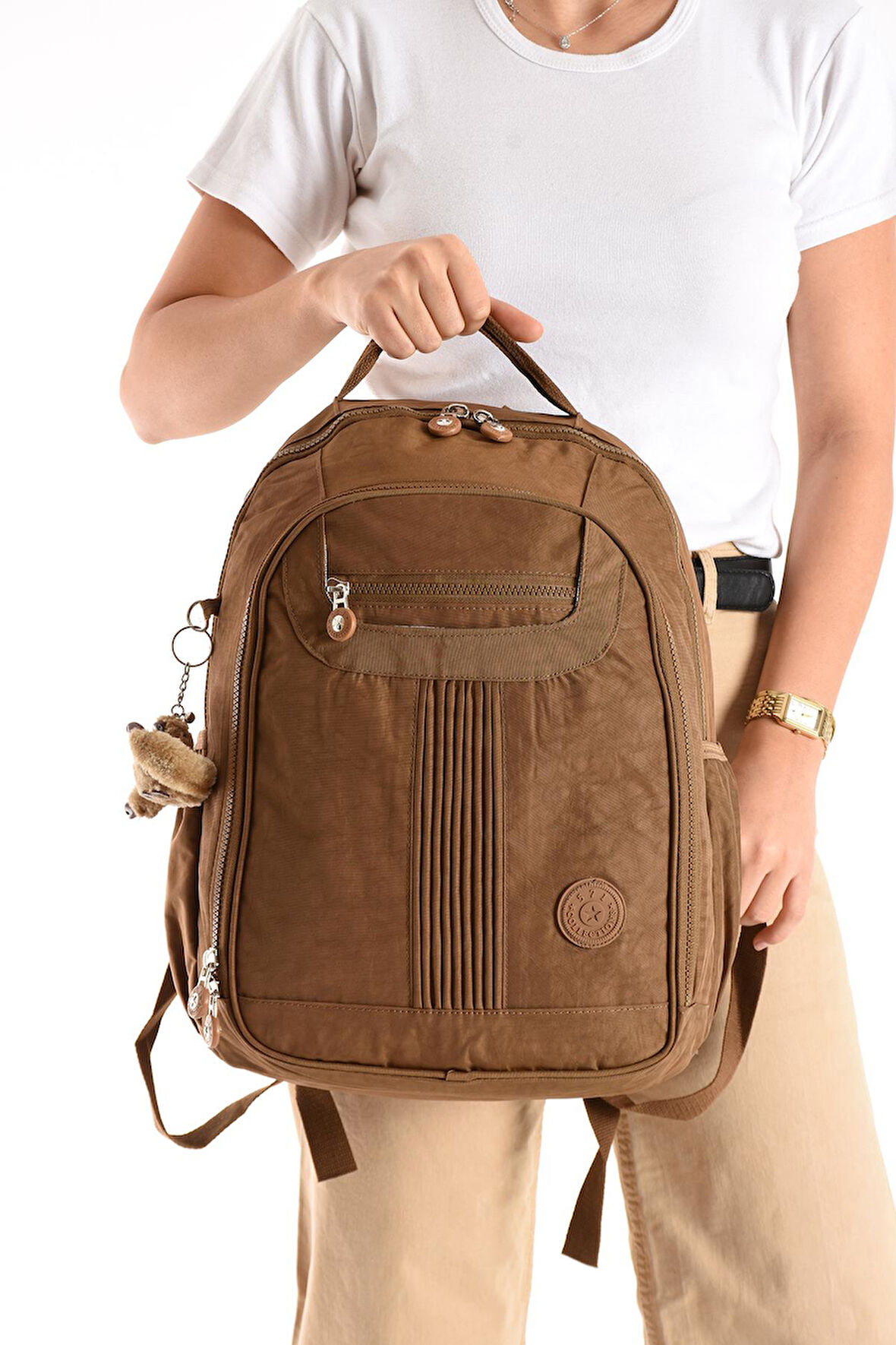 Ultra Hafif Orta Boy Sırt Çantası Çok Cepli Taba (Model: 571-3P)