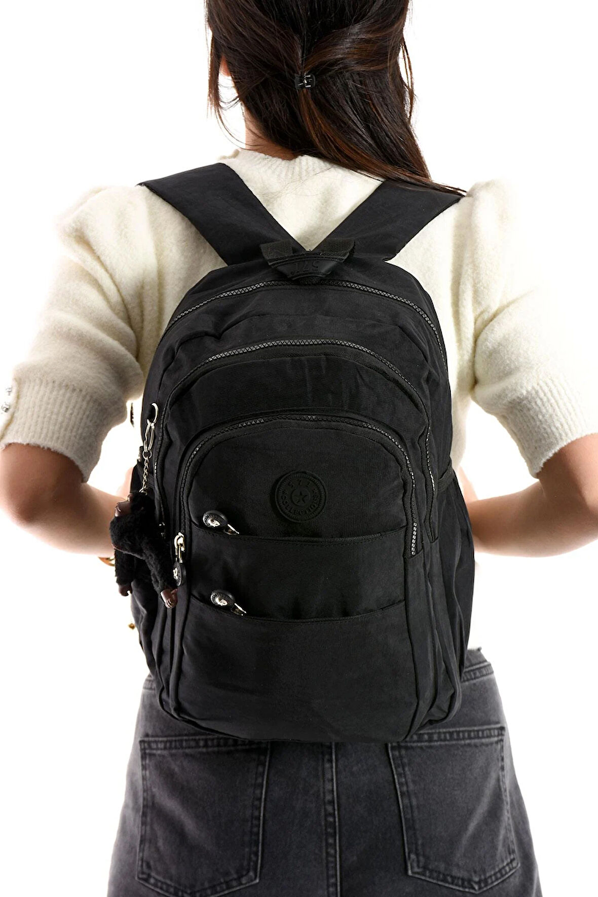 Ultra Hafif Çok Cepli Orta Boy Sırt Çantası Unisex Siyah (Model: 571-4C)