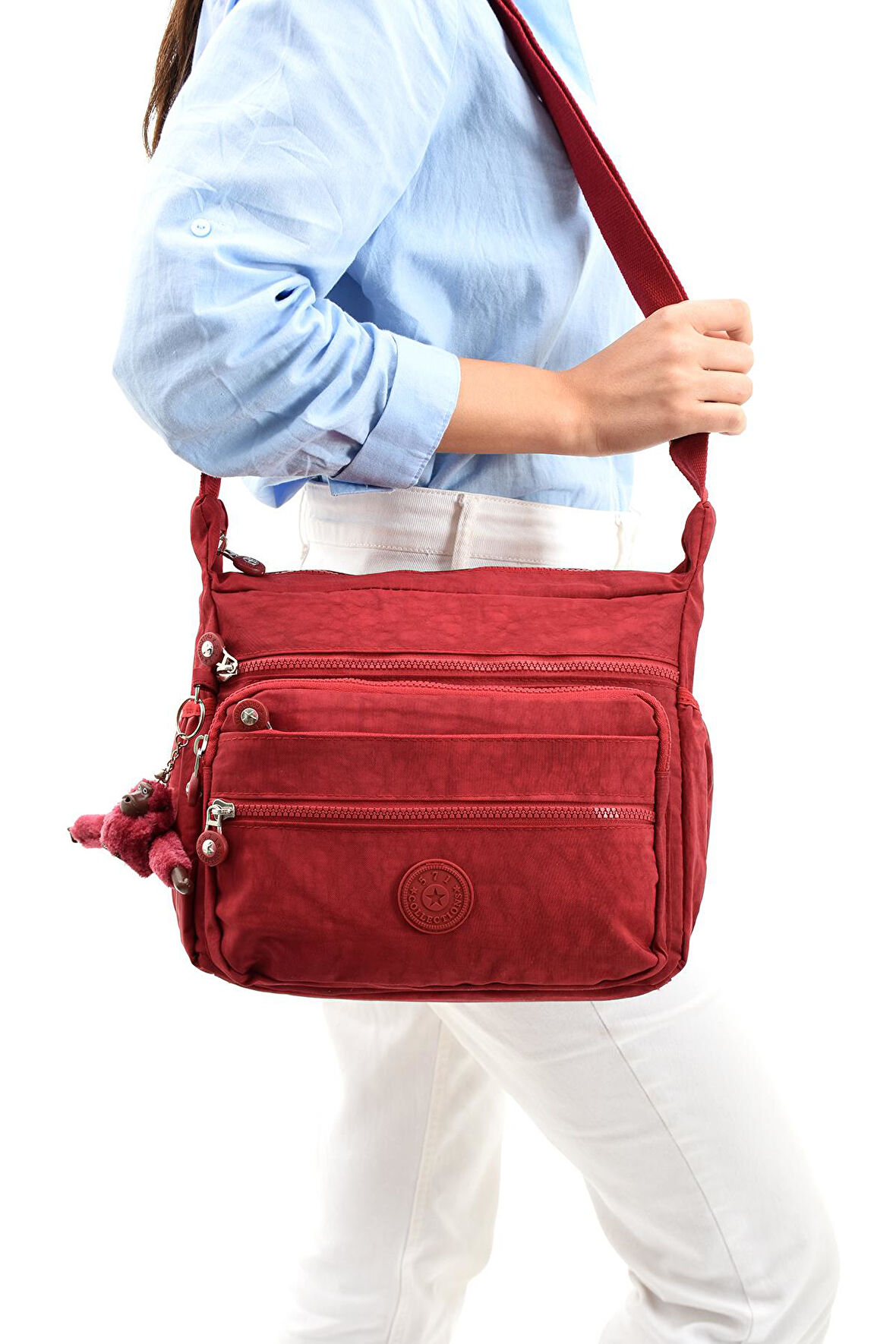 Çapraz Askılı Ultra Hafif Çok Cepli Bayan Omuz Çantası Kırmızı (Model: 571-6A) 