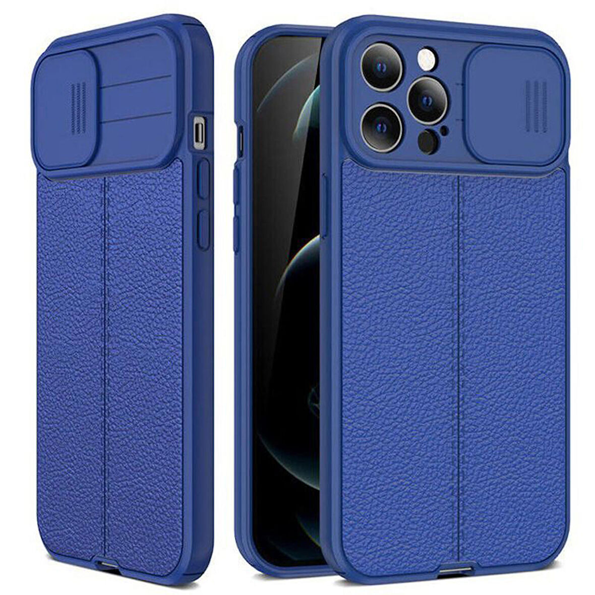 Gpack Apple iPhone 12 Pro Max Kılıf Kamera Sürgülü Deri Dokulu Mat Silikon