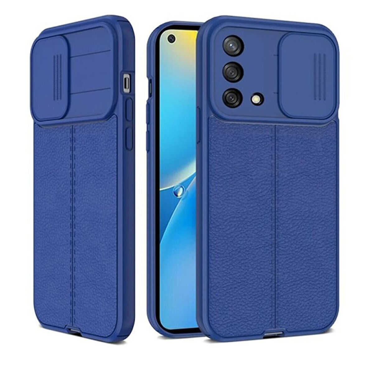 Gpack Oppo A74 4G Kılıf Kamera Sürgülü Deri Dokulu Mat Silikon