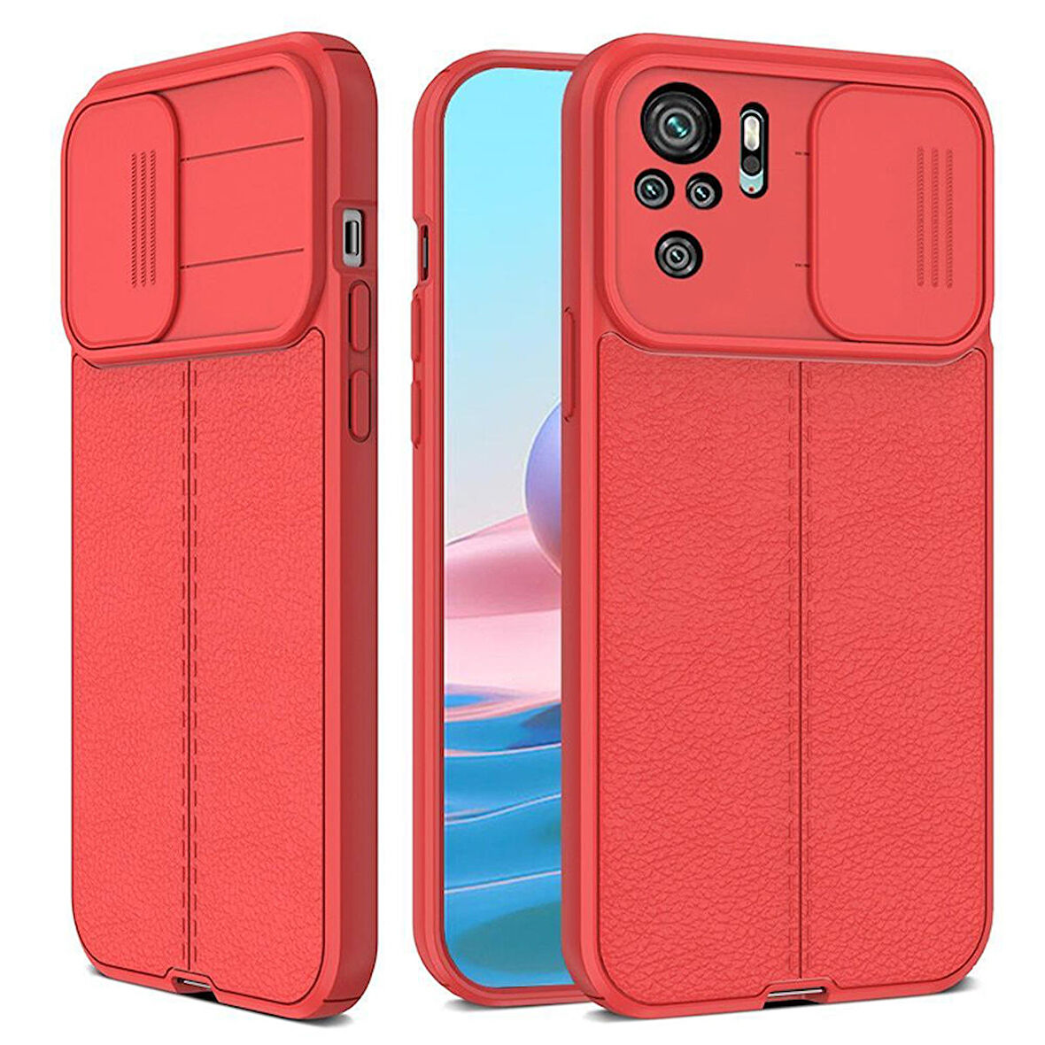 Gpack Xiaomi Redmi Note 10 Kılıf Kamera Sürgülü Deri Dokulu Mat Silikon