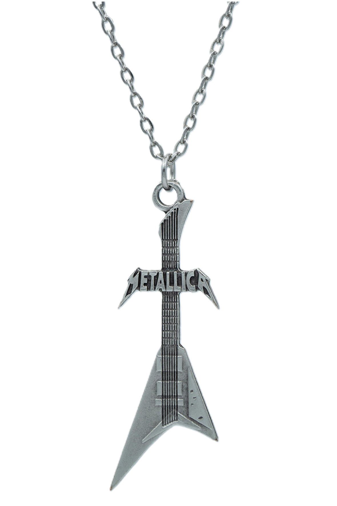 Metallica Elektro Gitar  Zincir Kolye - Gümüş Kaplama - Erkek Kadın Kolye - Kod:1075
