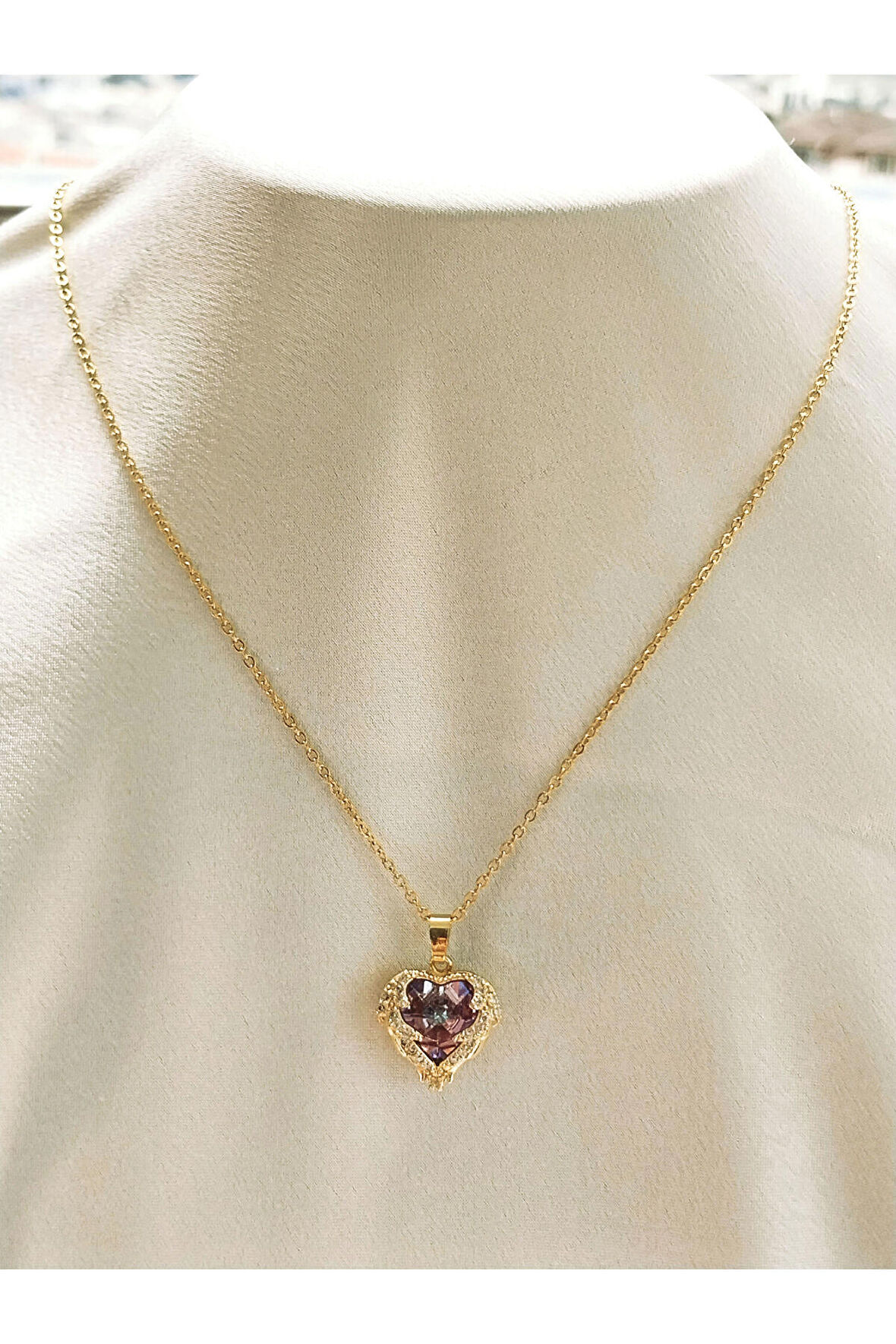 Luxury Steel Gold Renk Taşlı Candy Çelik Kolye