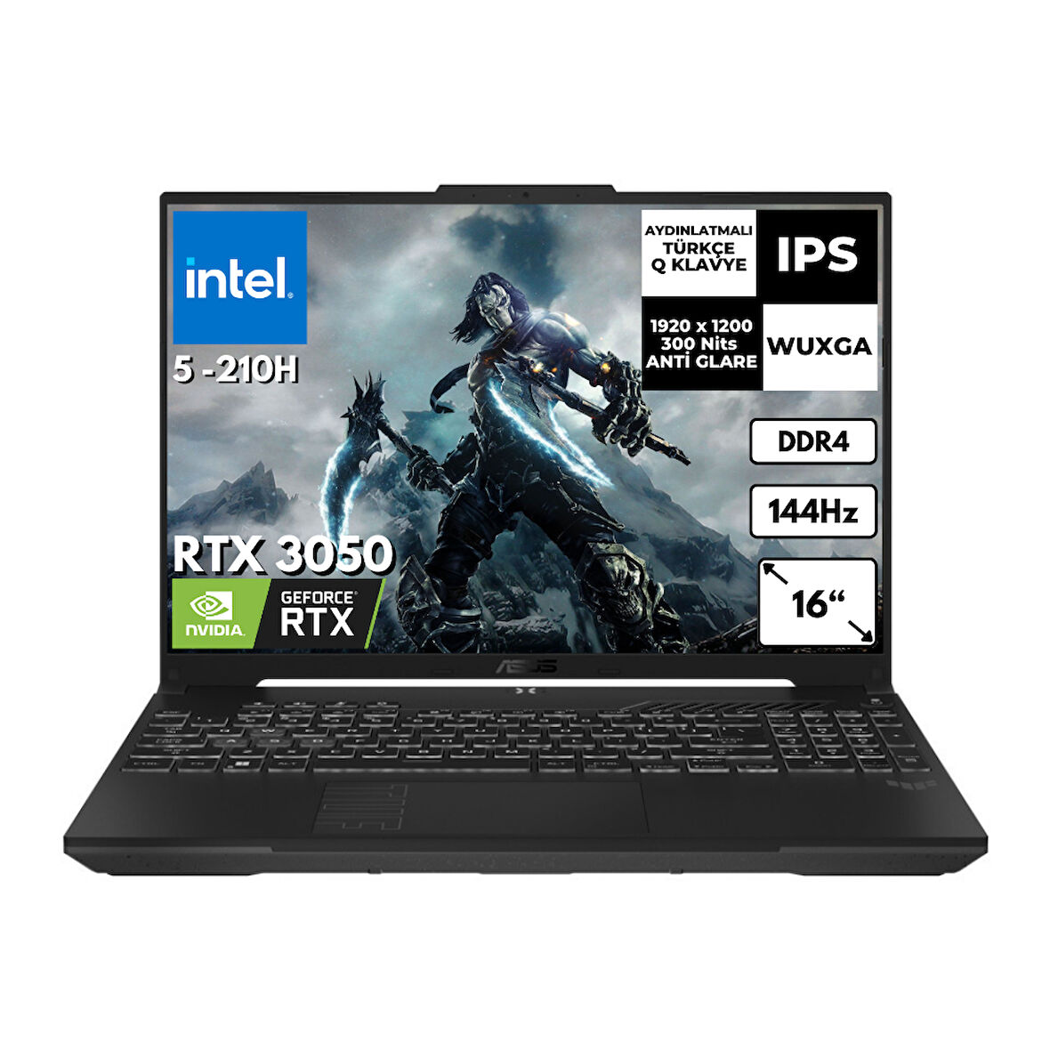 Asus TUF Gaming F16 Intel i5 210H 40GB 4 TBSSD 6GB RTX3050 16" 144Hz WUXGA Windows 11 Pro Gaming Laptop FX607VJAT95