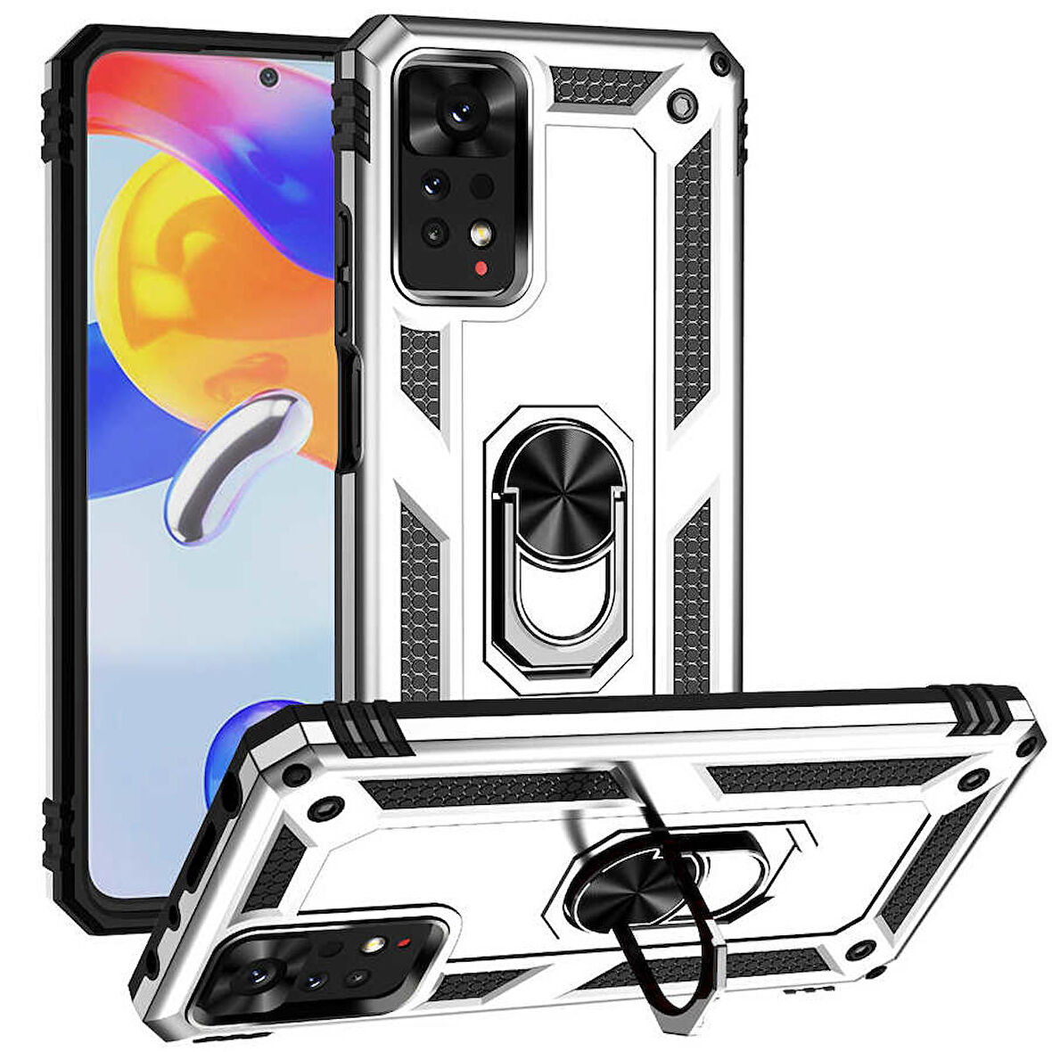Gpack Xiaomi Redmi Note 11 Global Kılıf Vega Tank Standlı Yüzüklü MıknatıslıNano Glass