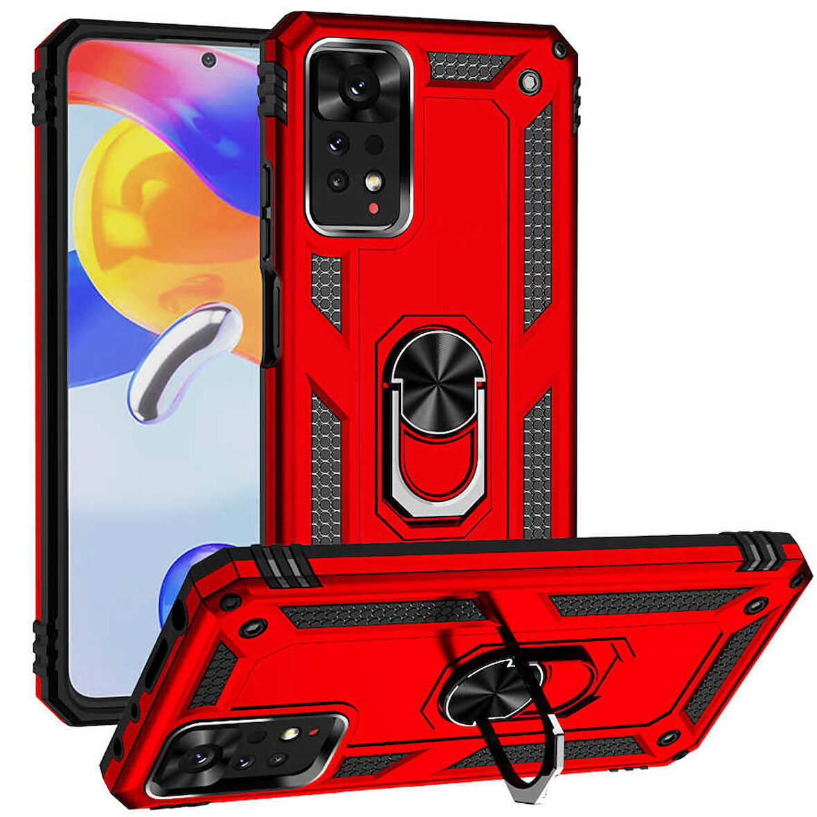 Gpack Xiaomi Redmi Note 11S Global Kılıf Vega Tank Standlı Yüzüklü MıknatıslıNano Glass
