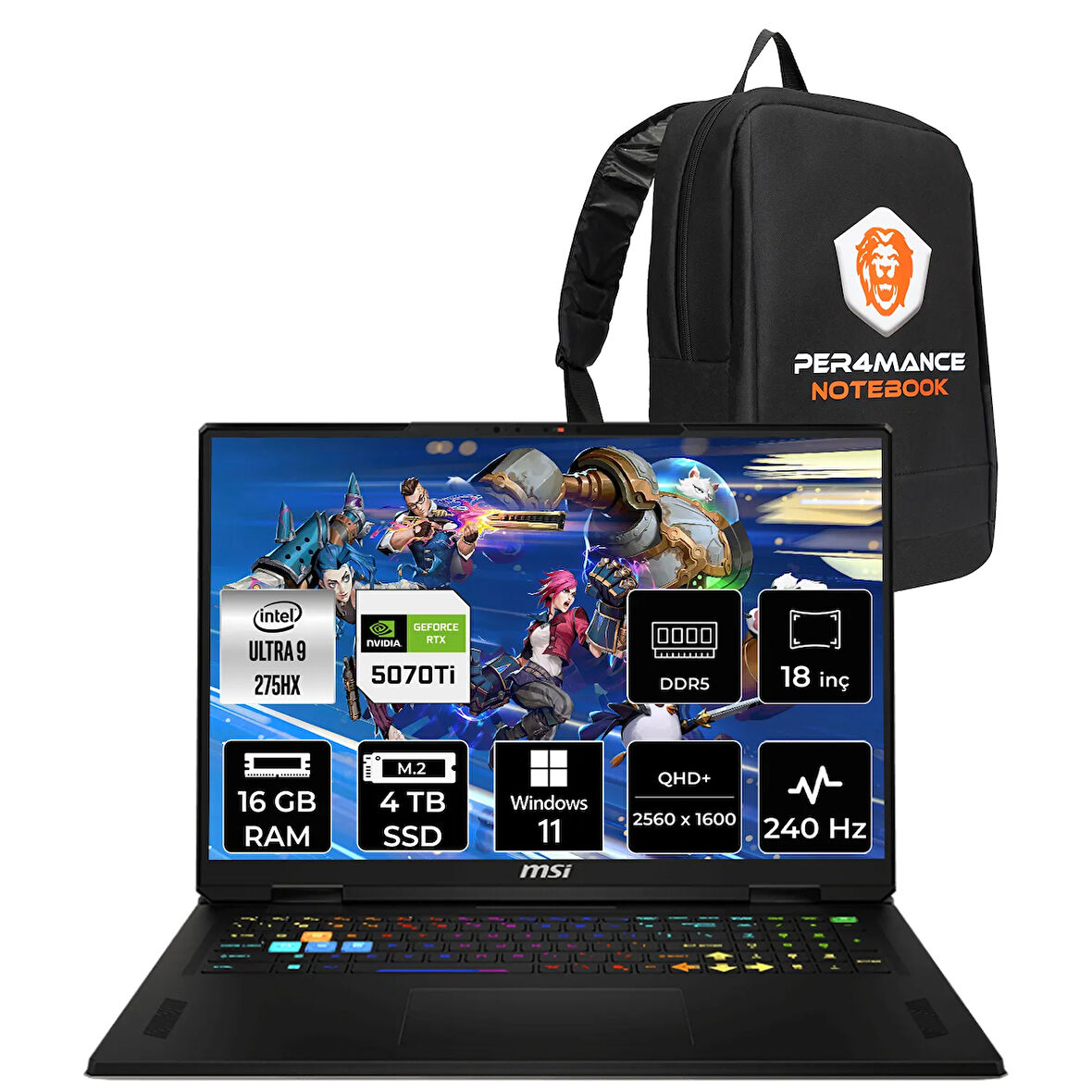 MSI Vector 18 HX AI Ultra 9 275HX 16GB 4TB SSD RTX5070Ti/12GB 140W 18" QHD+ 240Hz W11H Gaming