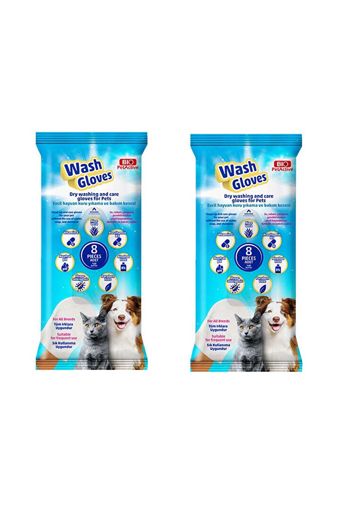 Bio PetActive Wash Gloves Kuru Yıkama ve Bakım Kesesi 8 Lİ  X 2 Paket