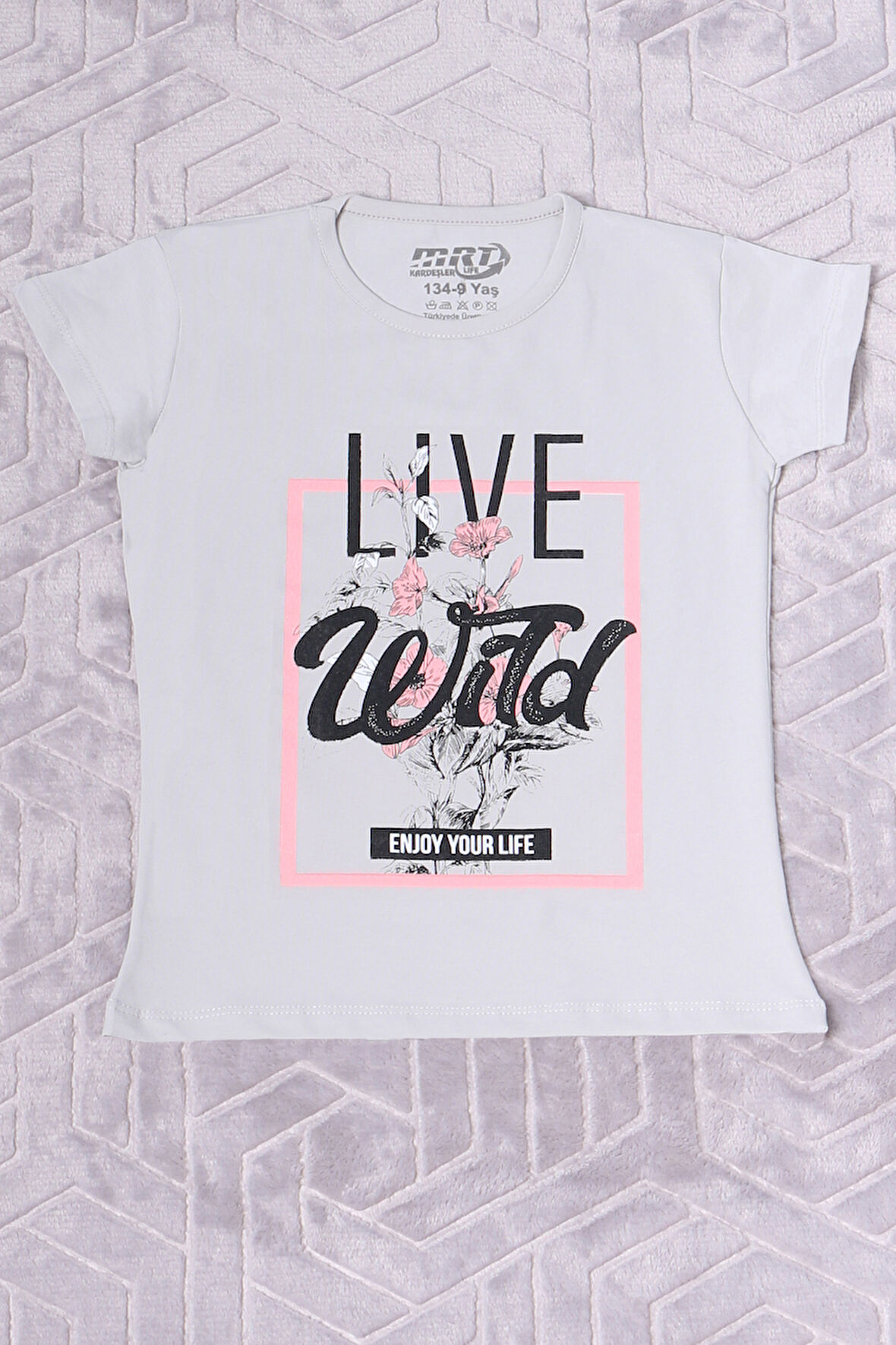 KIZ ÇOCUK TSHİRT LİVE WİLD BASKILI BİSİKLET YAKA F17