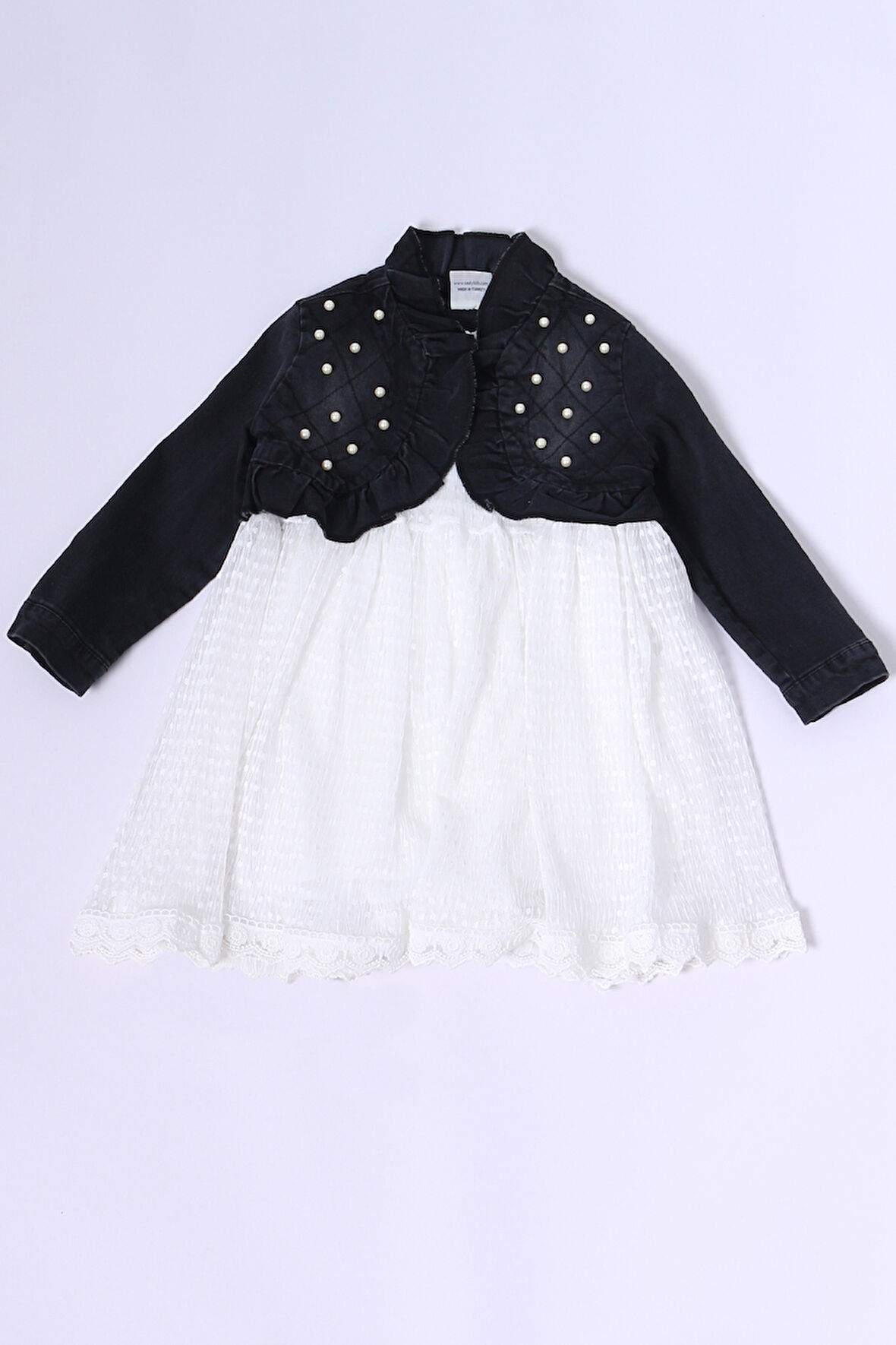 KIZ ÇOCUK KOT CEKETLİ ELBİSE FIRFIRLI DANTELLİ TAŞ İŞLEMELİ F19