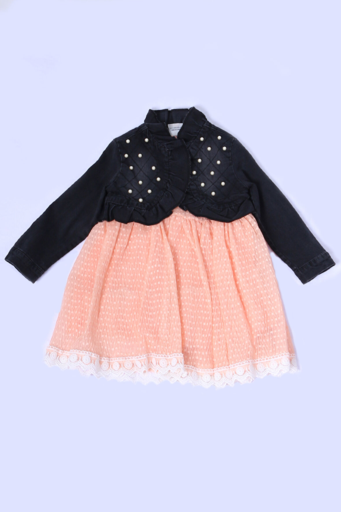 KIZ ÇOCUK KOT CEKETLİ ELBİSE FIRFIRLI DANTELLİ TAŞ İŞLEMELİ F19